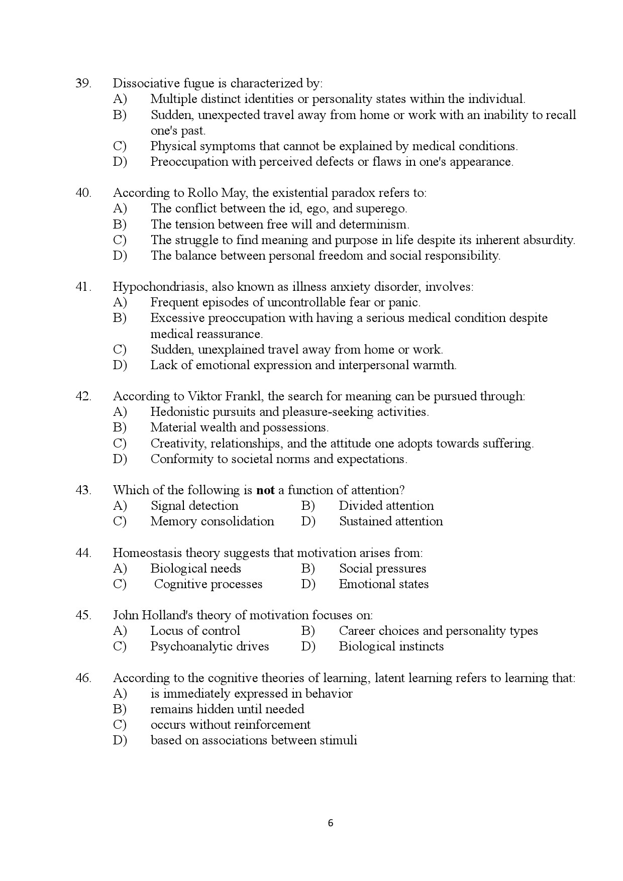 Kerala SET Psychology Exam Question Paper July 2024 6