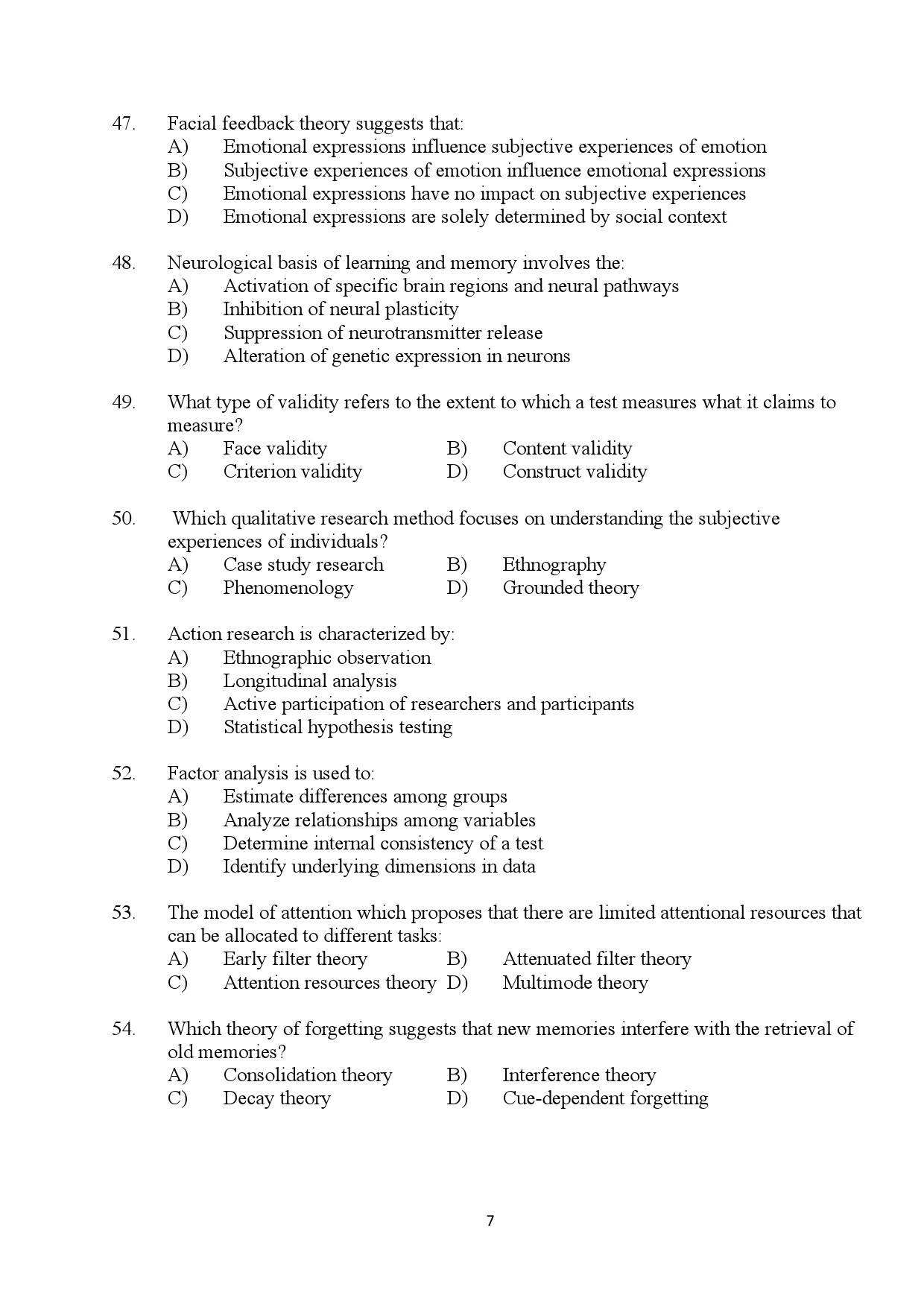 Kerala SET Psychology Exam Question Paper July 2024 7