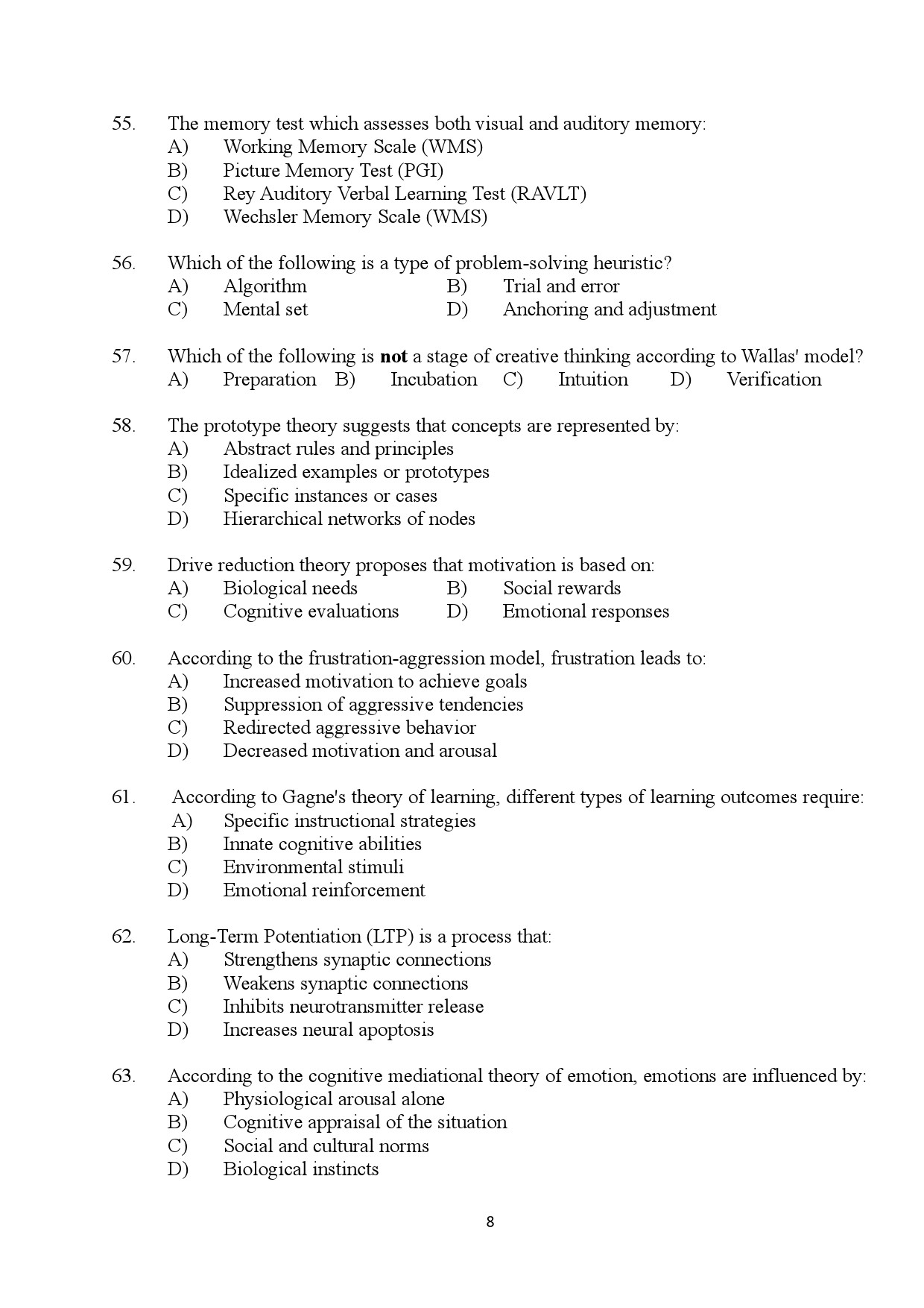 Kerala SET Psychology Exam Question Paper July 2024 8