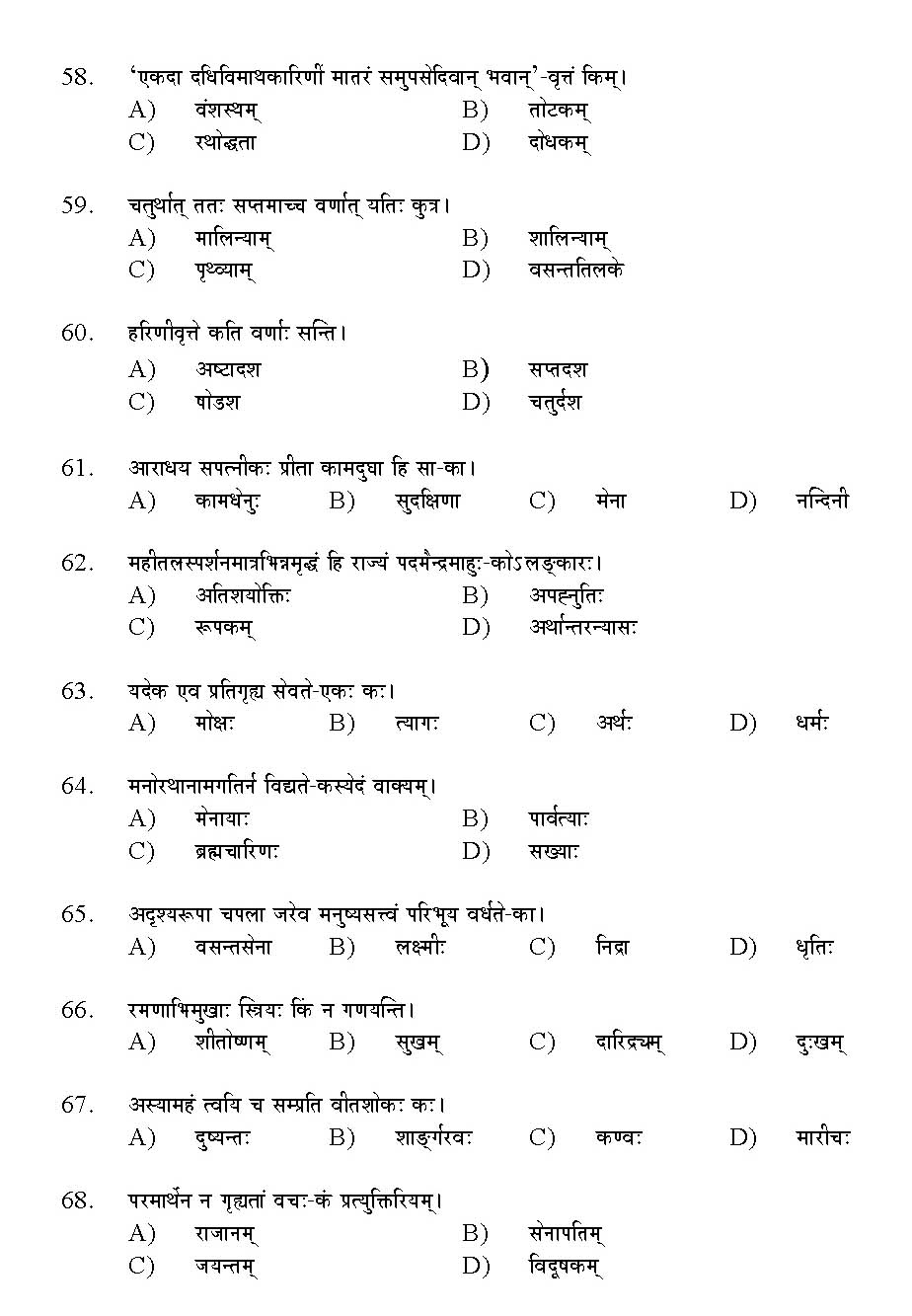 Kerala SET Sanskrit Exam 2016 Question Code 16128 A 7