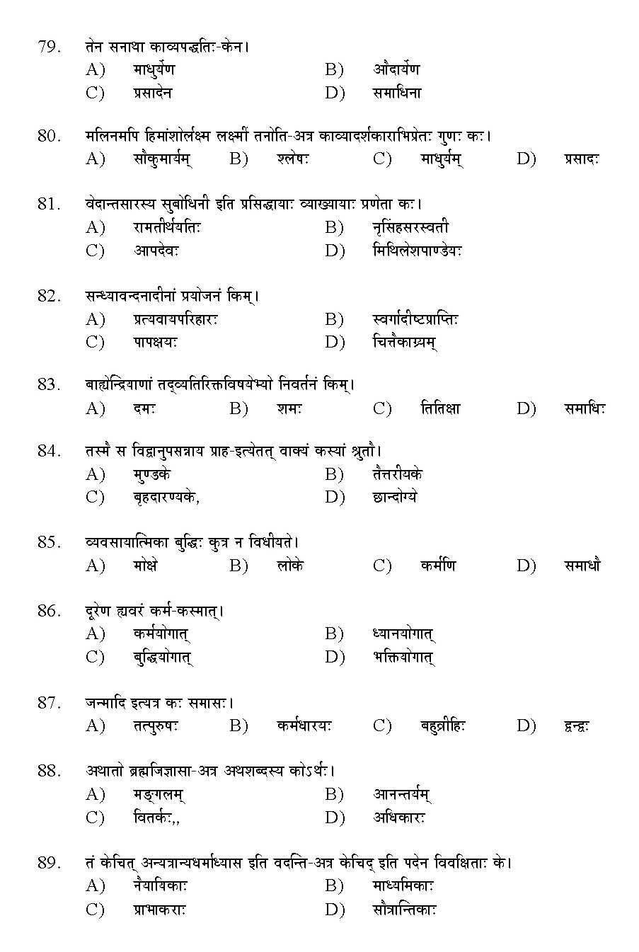 Kerala SET Sanskrit Exam 2016 Question Code 16128 A 9