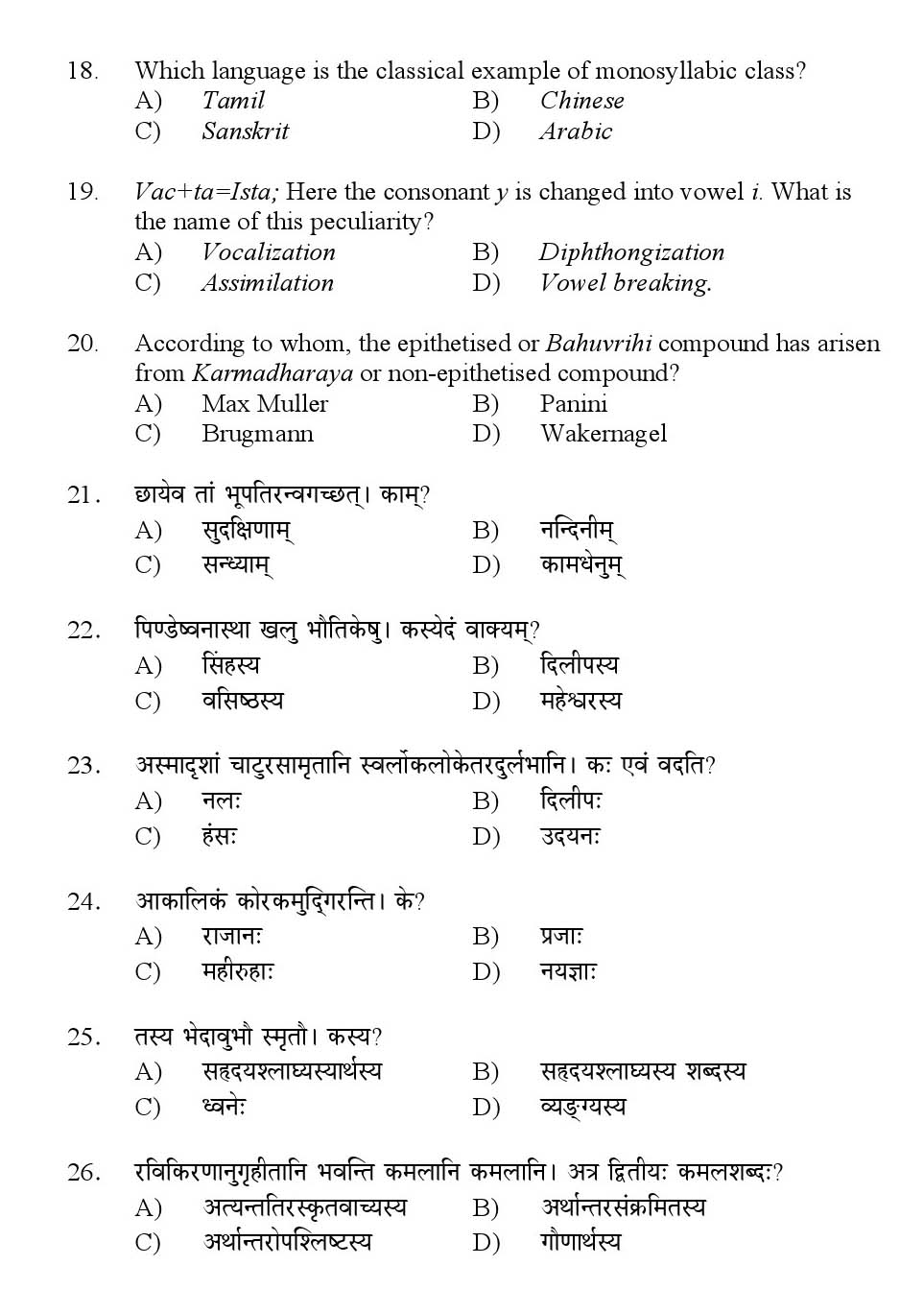 Kerala SET Sanskrit Exam 2016 Question Code 16628 A 3