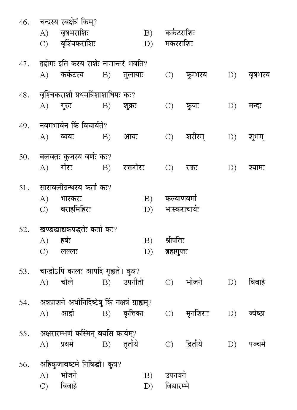 Kerala SET Sanskrit Exam 2016 Question Code 16628 A 6