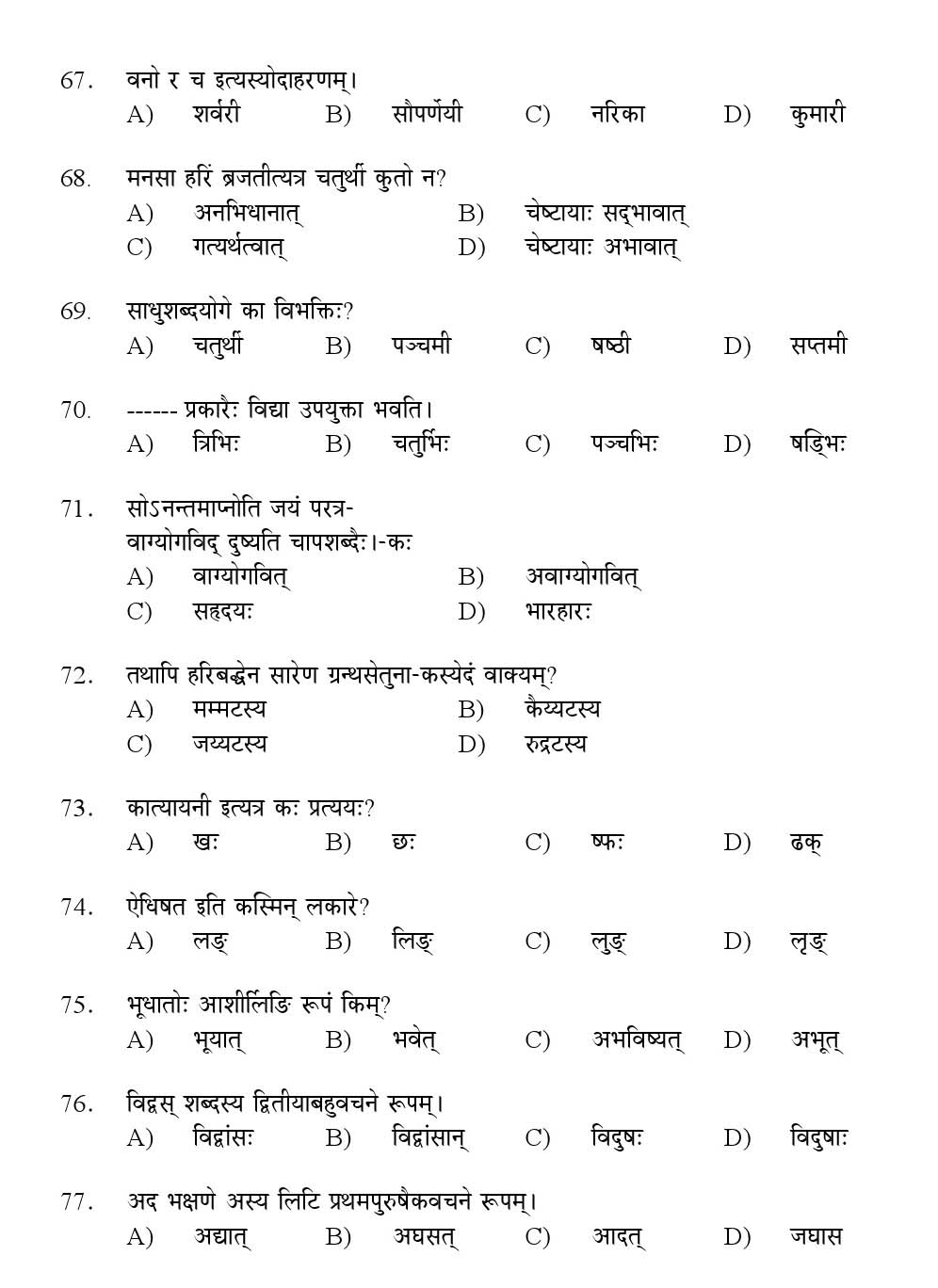 Kerala SET Sanskrit Exam 2016 Question Code 16628 A 8