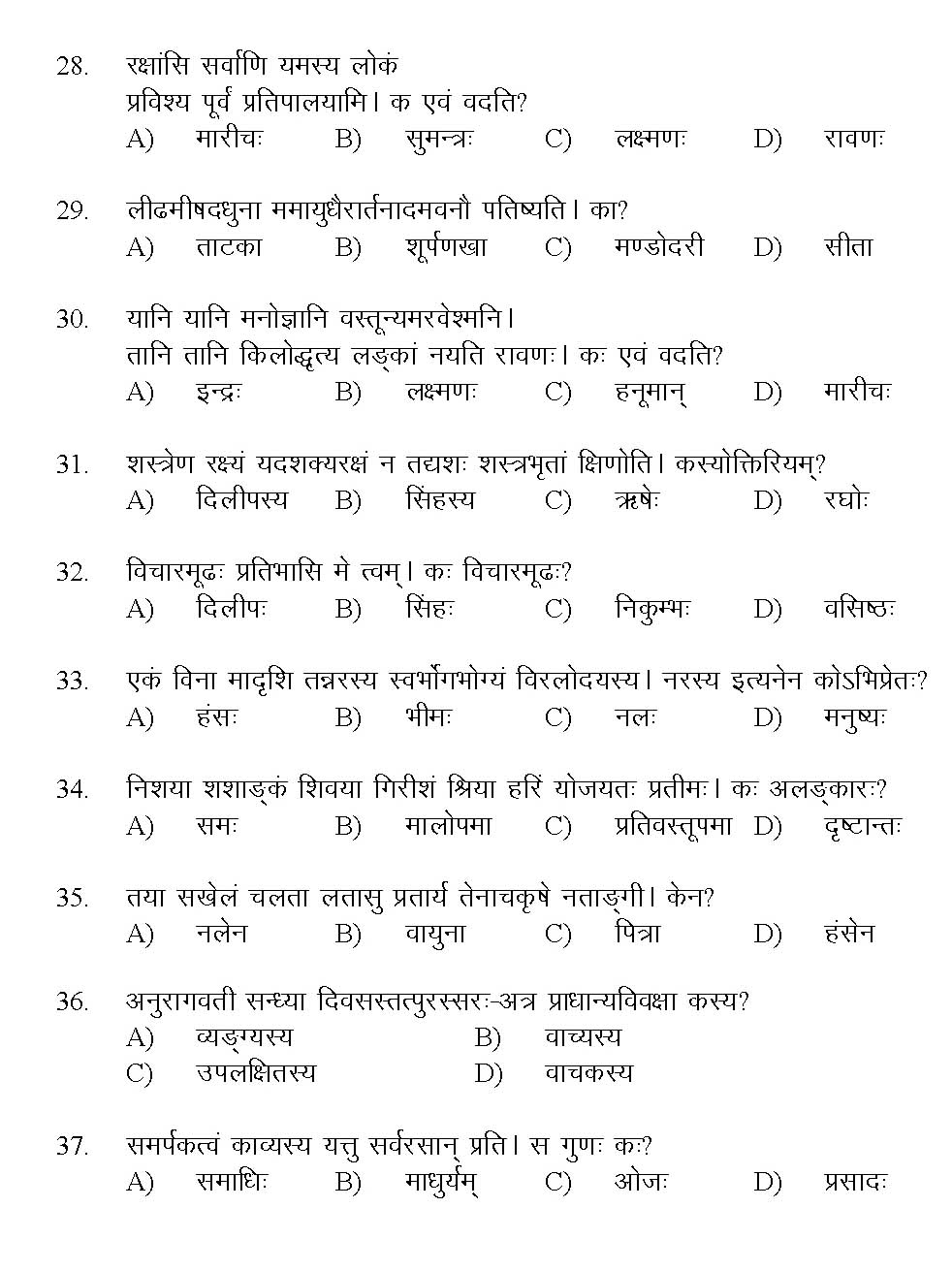 Kerala SET Sanskrit Exam 2017 Question Code 17228 A 4