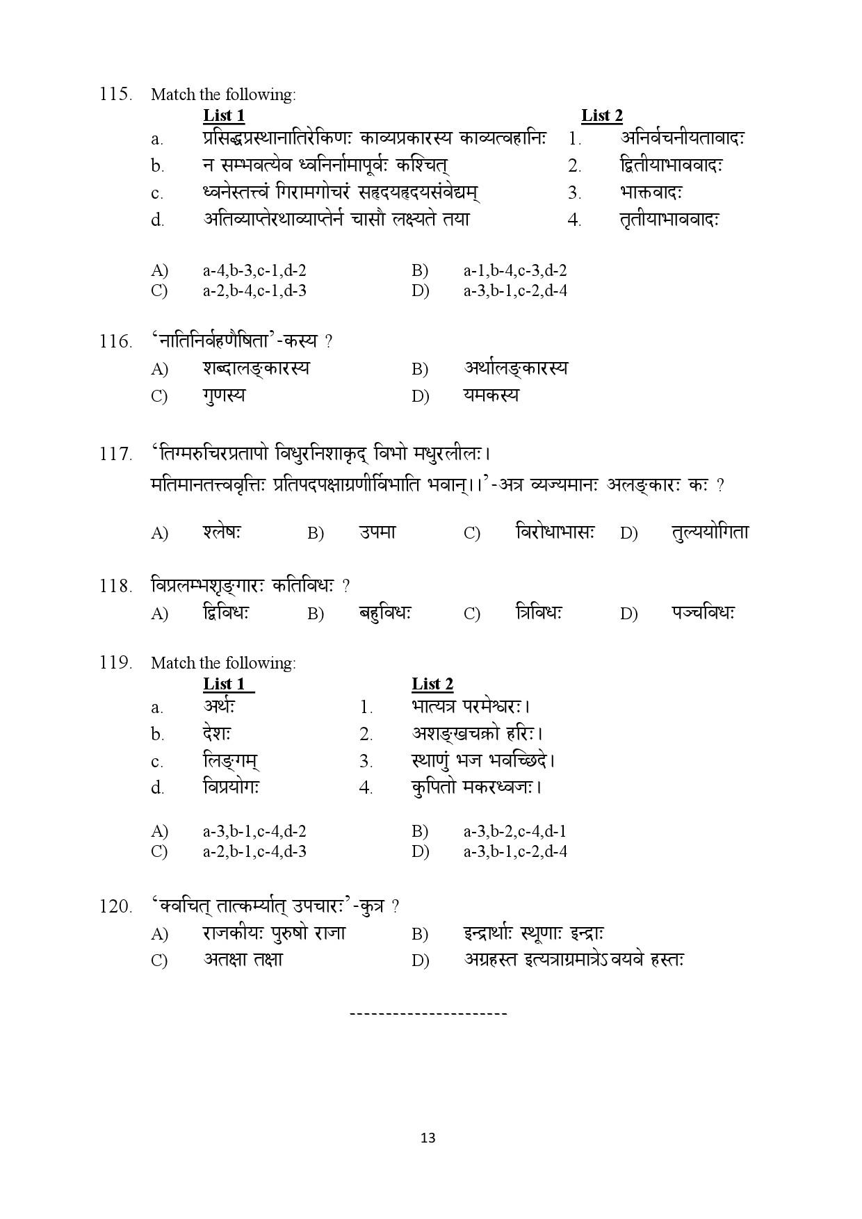 Kerala SET Sanskrit Exam Question Paper February 2019 13