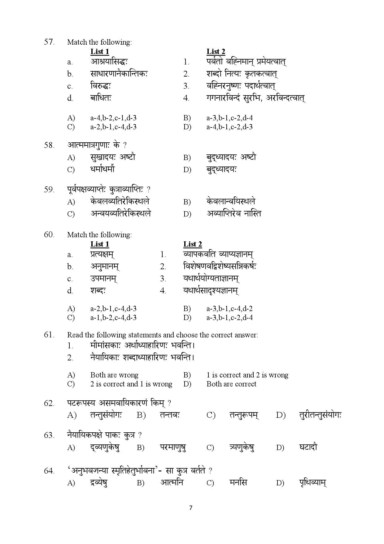 Kerala SET Sanskrit Exam Question Paper February 2019 7