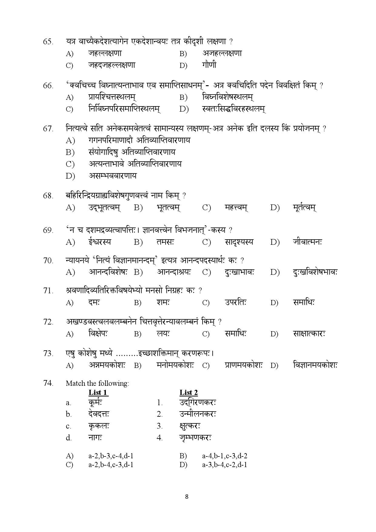 Kerala SET Sanskrit Exam Question Paper February 2019 8