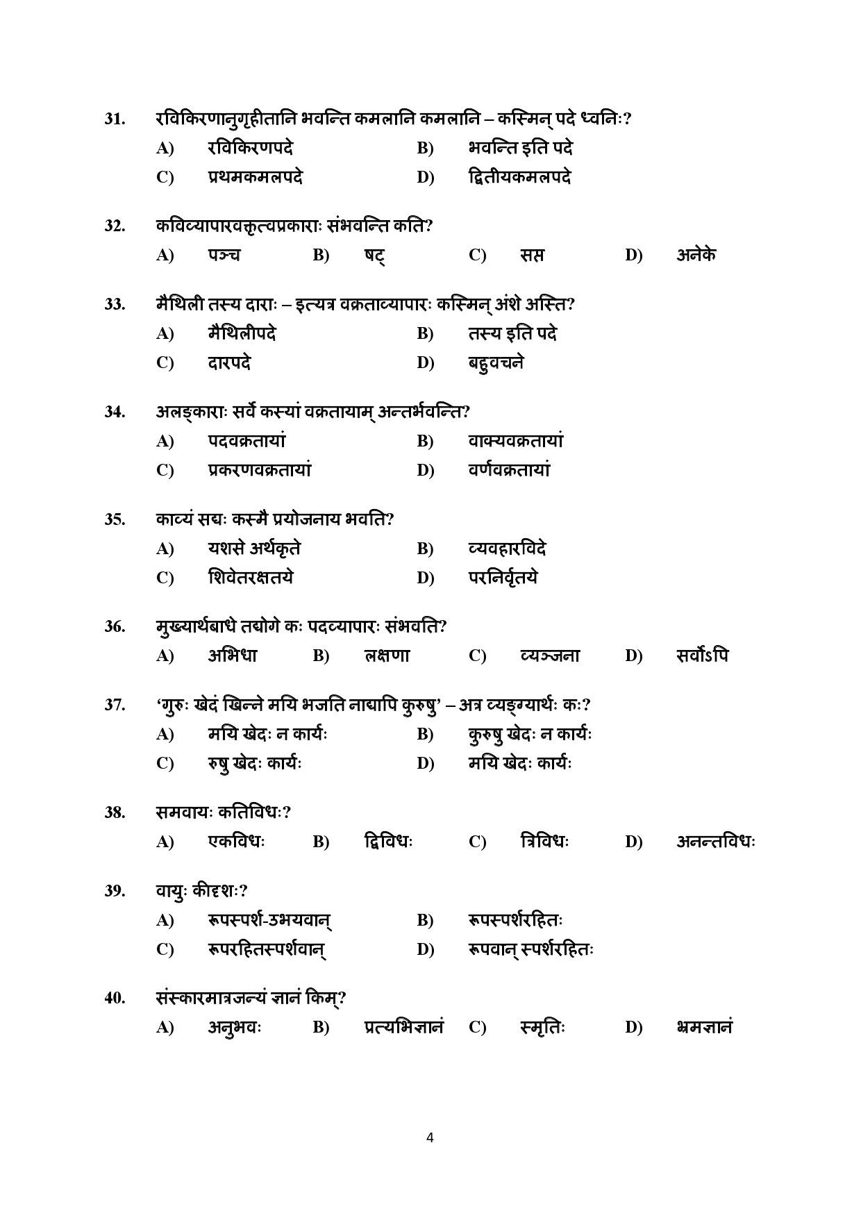 Kerala SET Sanskrit Exam Question Paper January 2022 4