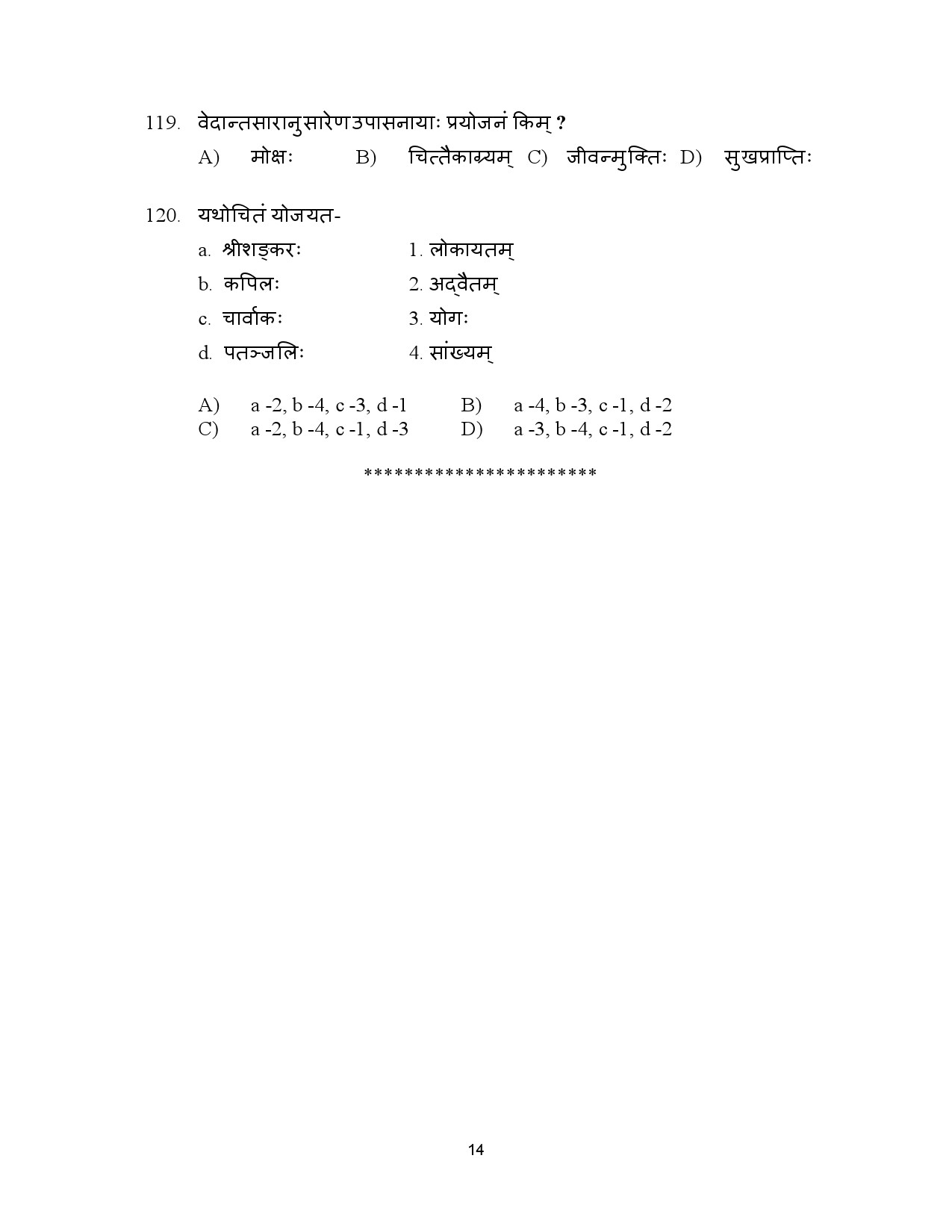 Kerala SET Sanskrit Exam Question Paper January 2023 14