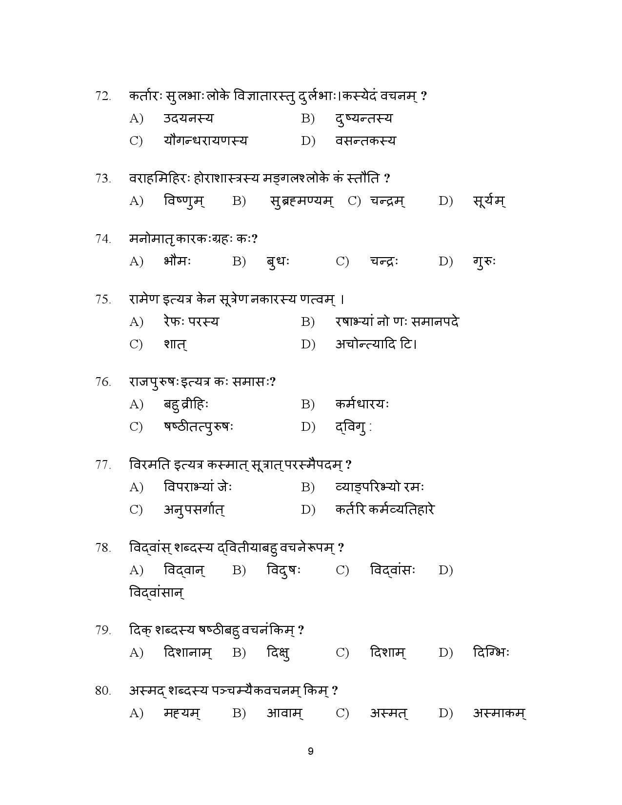 Kerala SET Sanskrit Exam Question Paper January 2023 9