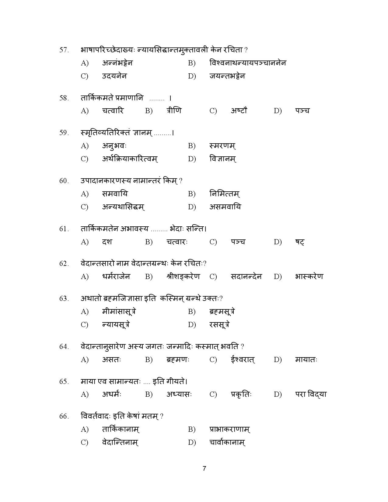 Kerala SET Sanskrit Exam Question Paper January 2024 7