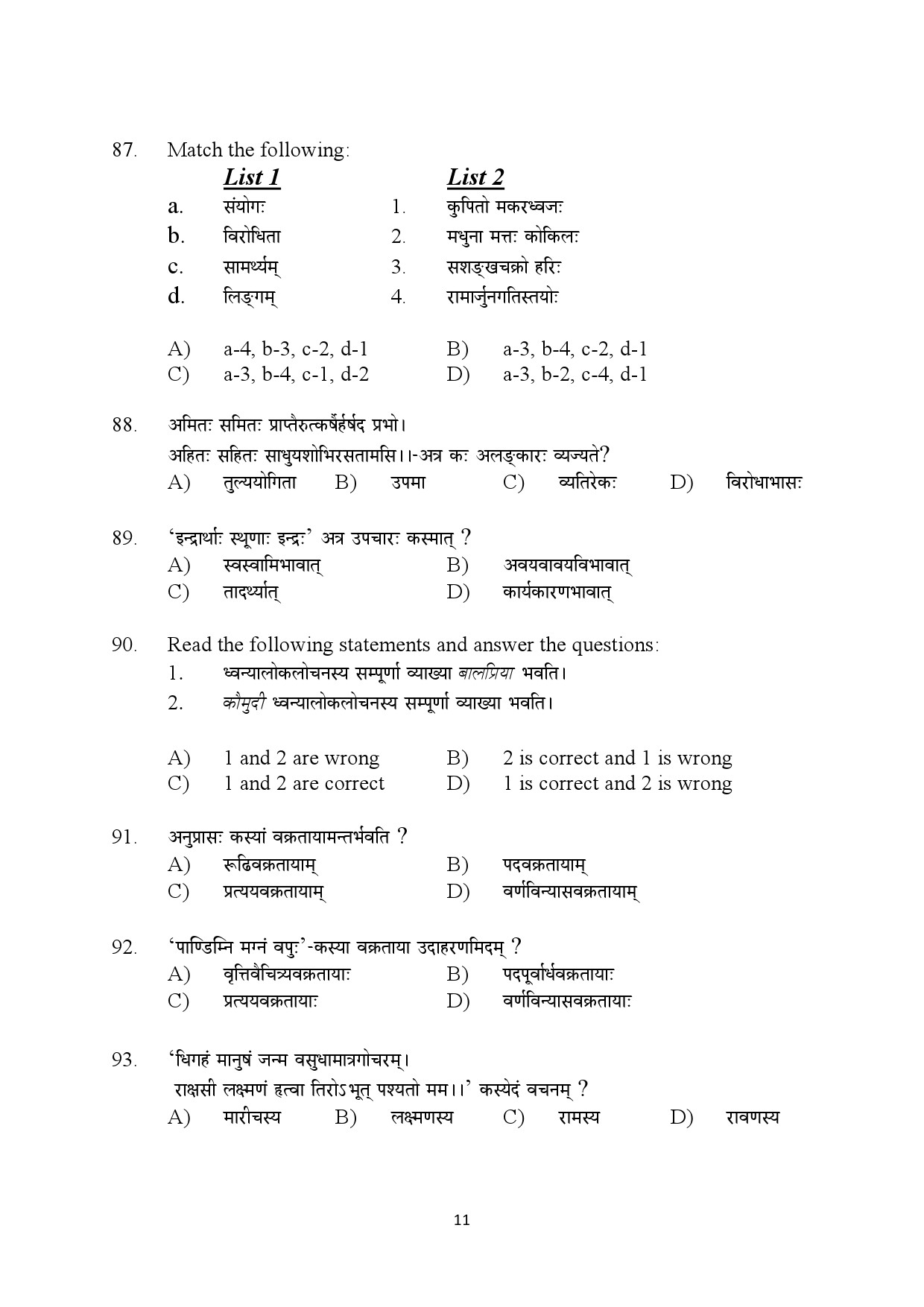 Kerala SET Sanskrit Exam Question Paper July 2018 11