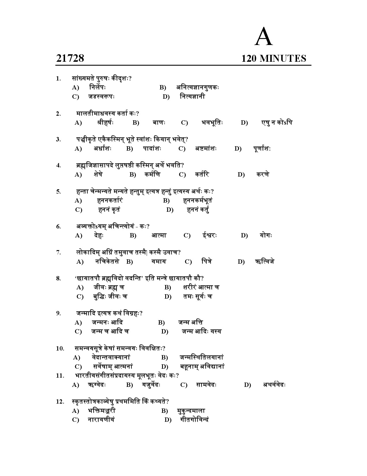 Kerala SET Sanskrit Exam Question Paper July 2021 1