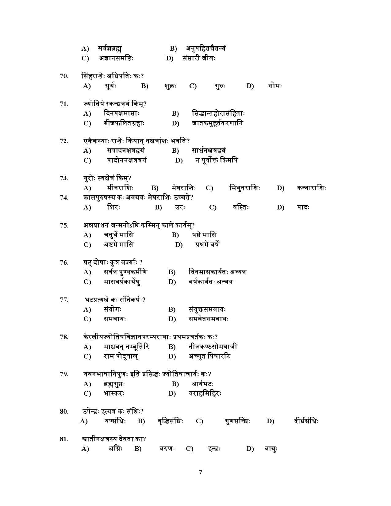 Kerala SET Sanskrit Exam Question Paper July 2021 7