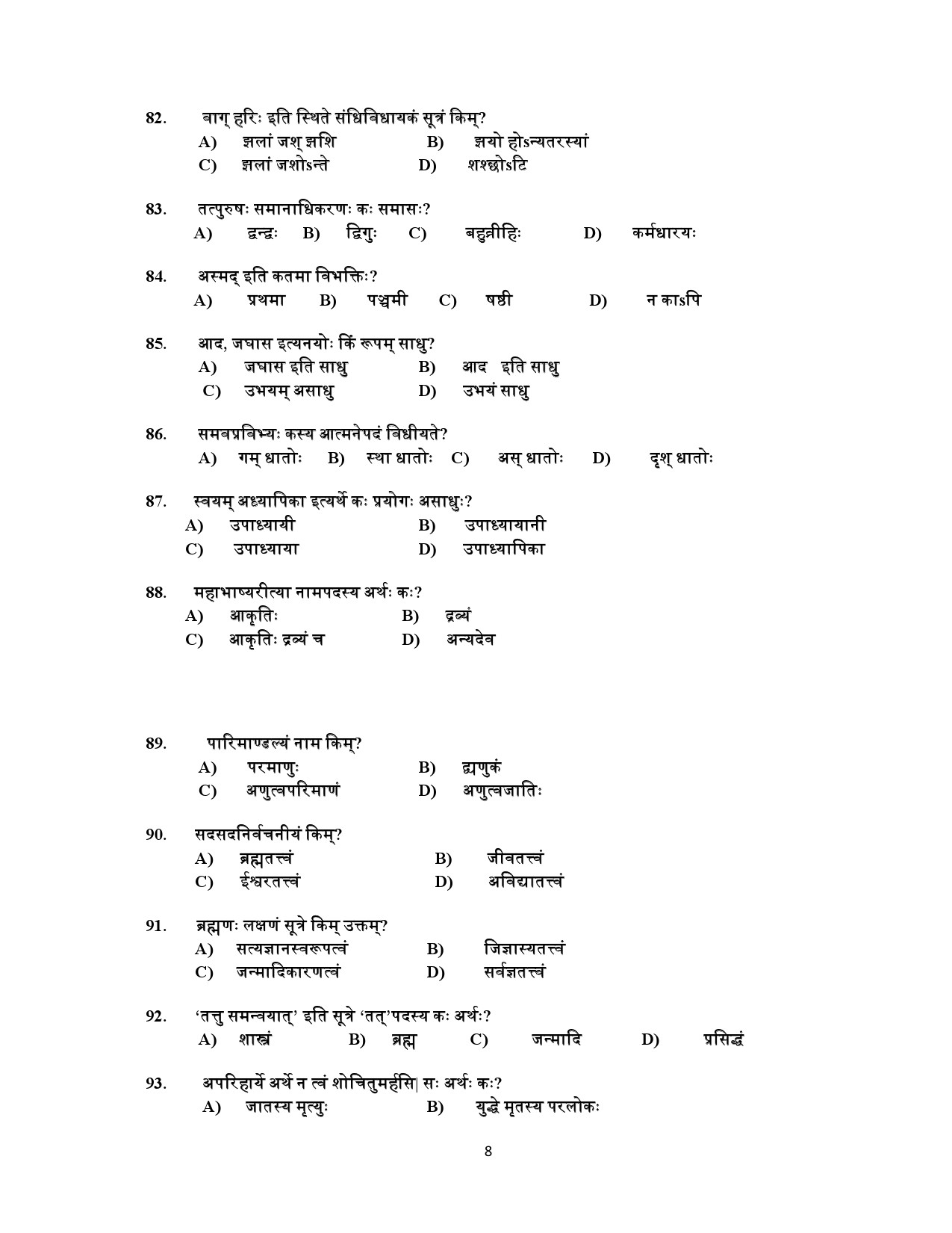 Kerala SET Sanskrit Exam Question Paper July 2021 8