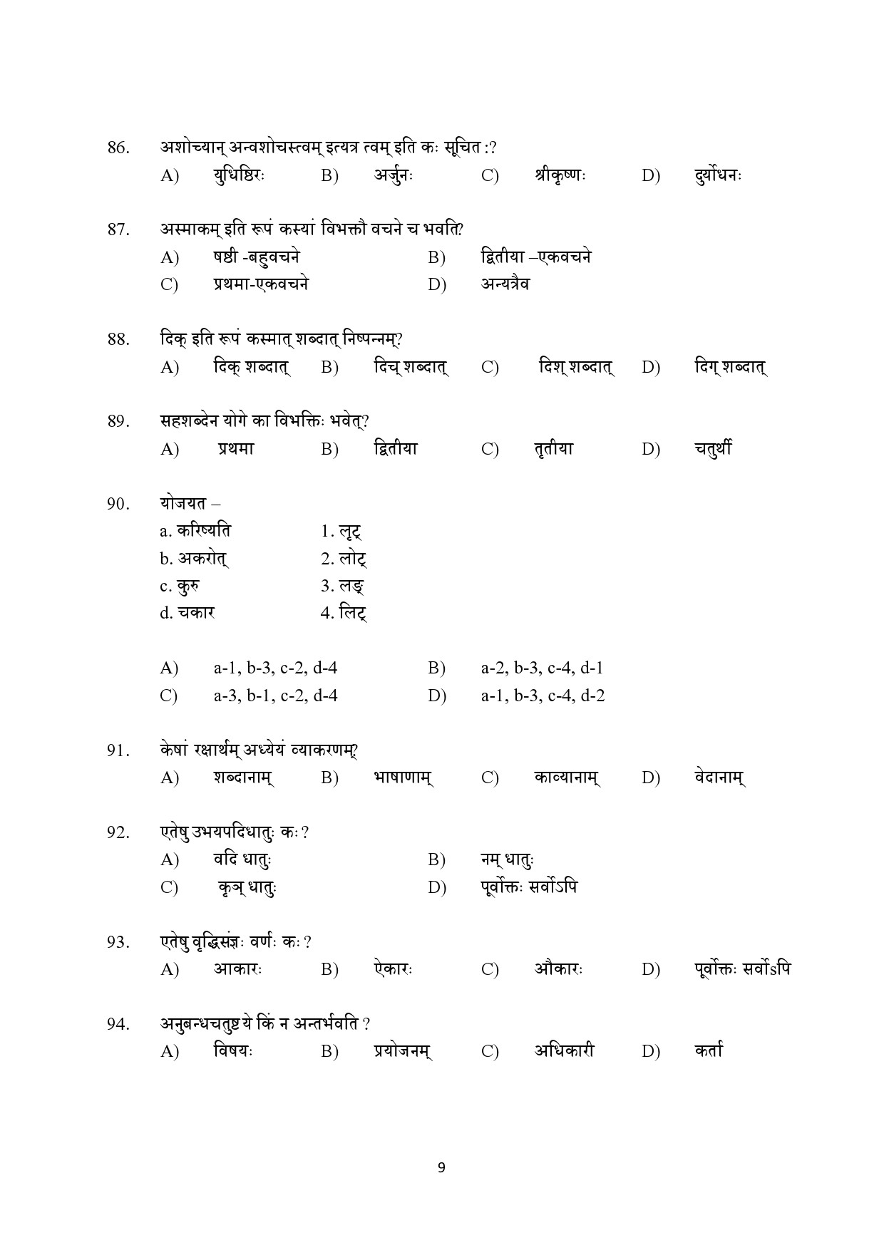 Kerala SET Sanskrit Exam Question Paper July 2022 9