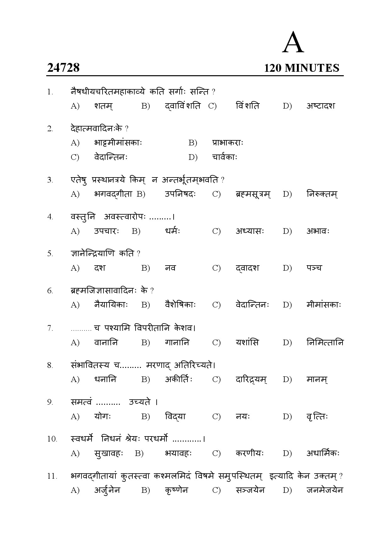 Kerala SET Sanskrit Exam Question Paper July 2024 1