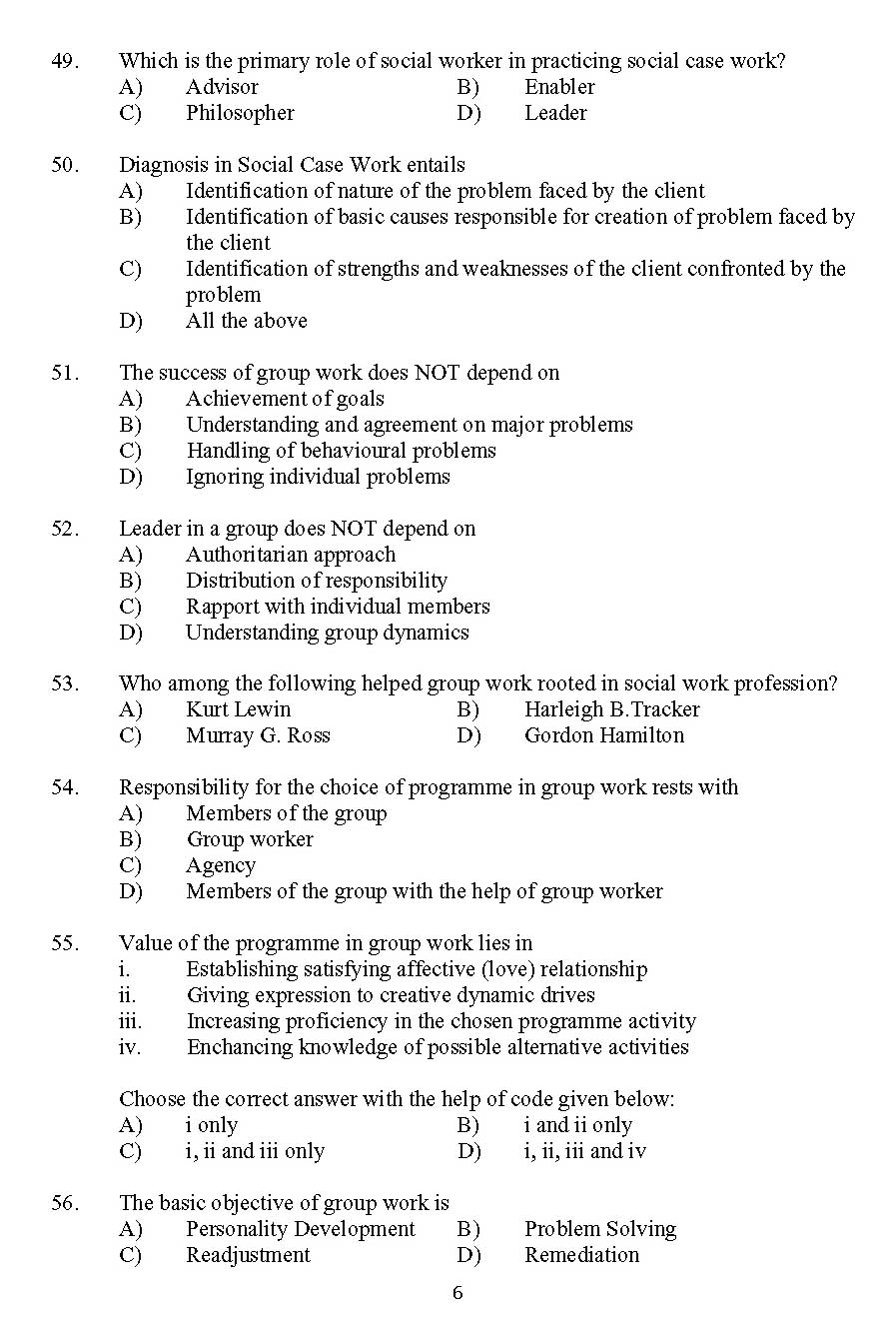 Kerala SET Social Work Exam 2011 Question Code 91129 6