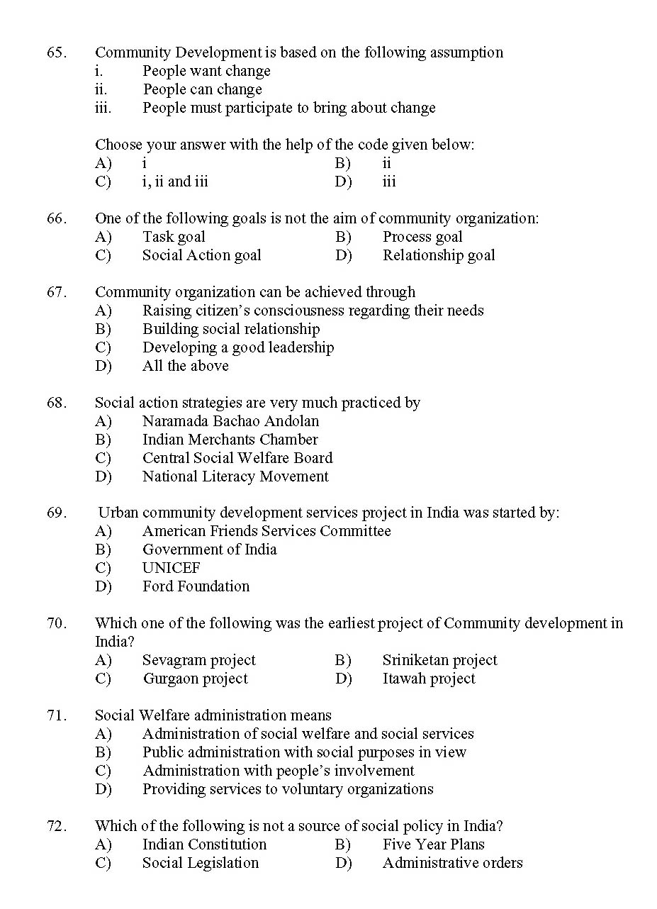 Kerala SET Social Work Exam 2011 Question Code 91129 8