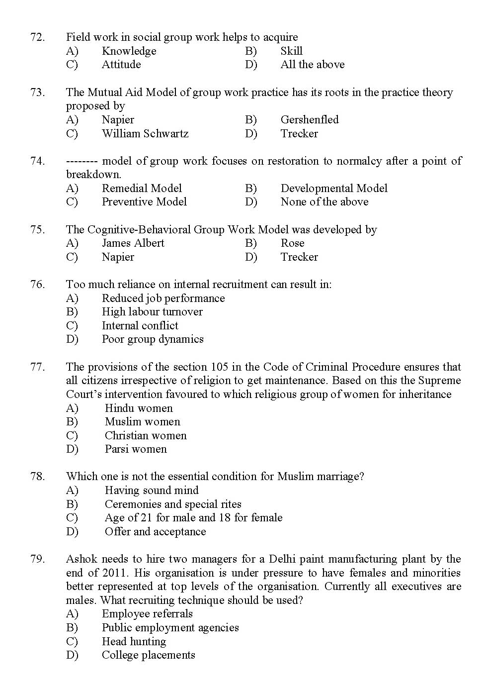 Kerala SET Social Work Exam 2012 Question Code 12929 8