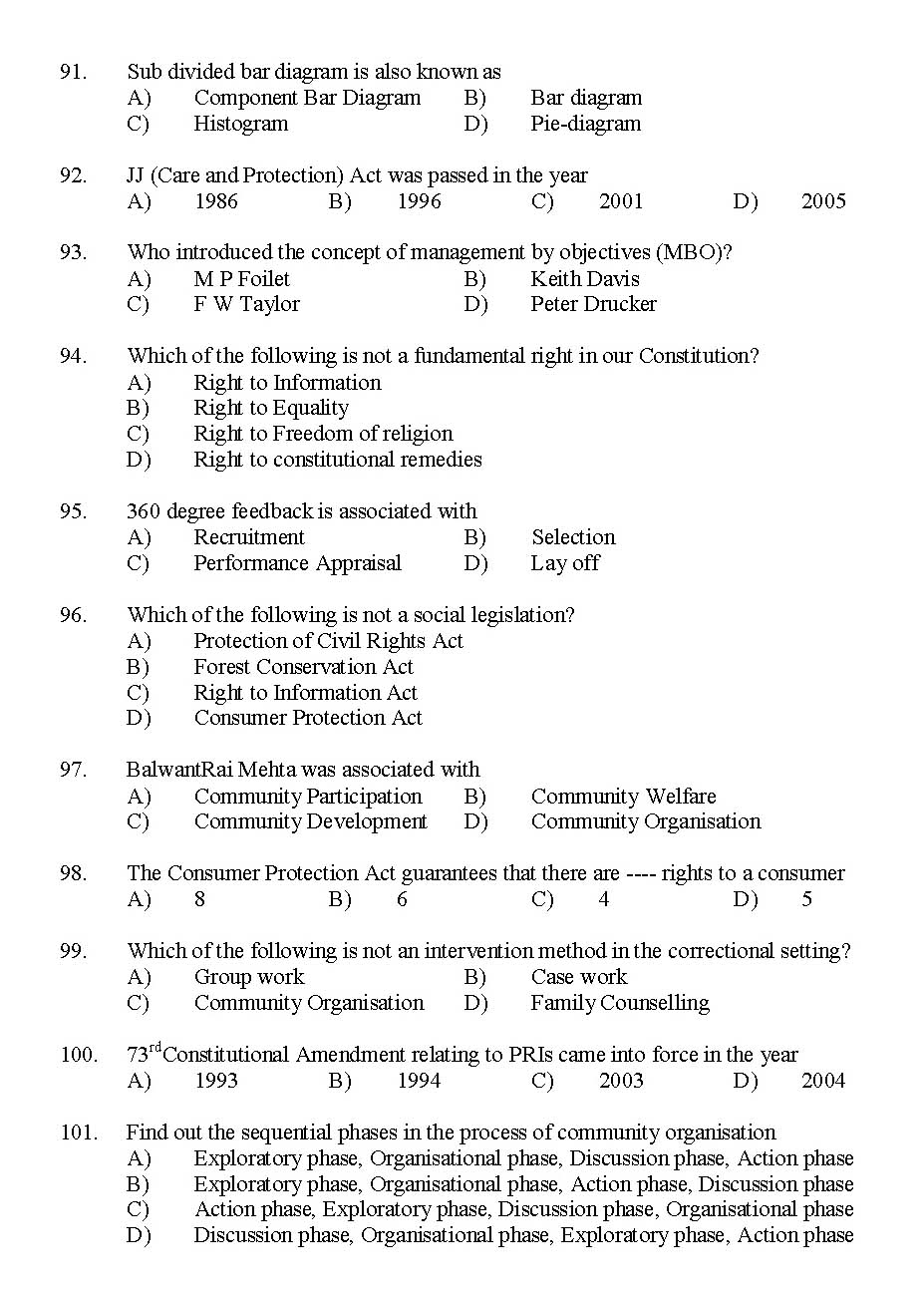 Kerala SET Social Work Exam 2014 Question Code 14229 10