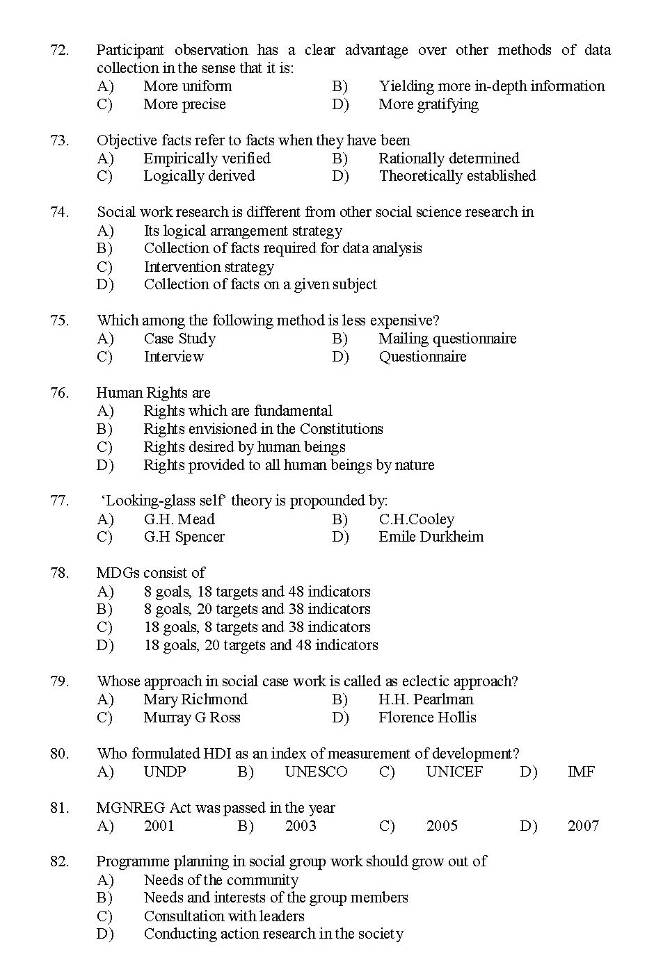 Kerala SET Social Work Exam 2014 Question Code 14229 8