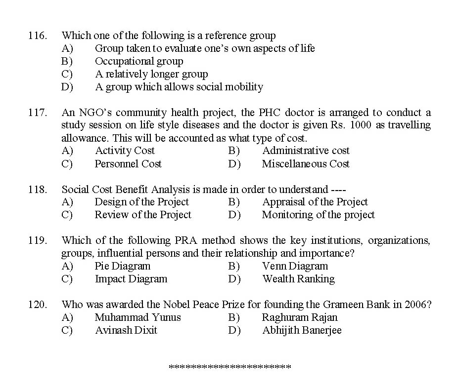 Kerala SET Social Work Exam 2015 Question Code 15629 13