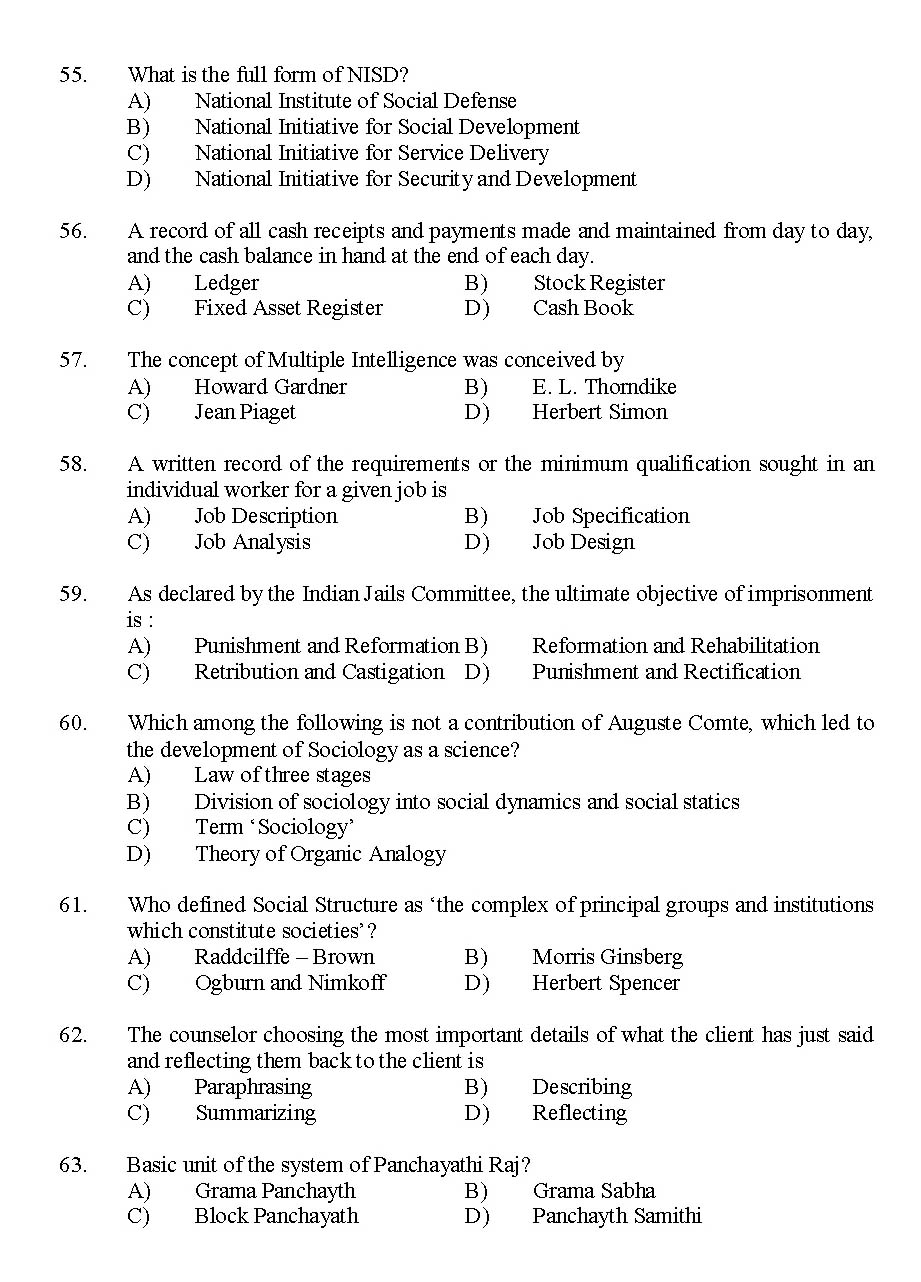 Kerala SET Social Work Exam 2015 Question Code 15629 7