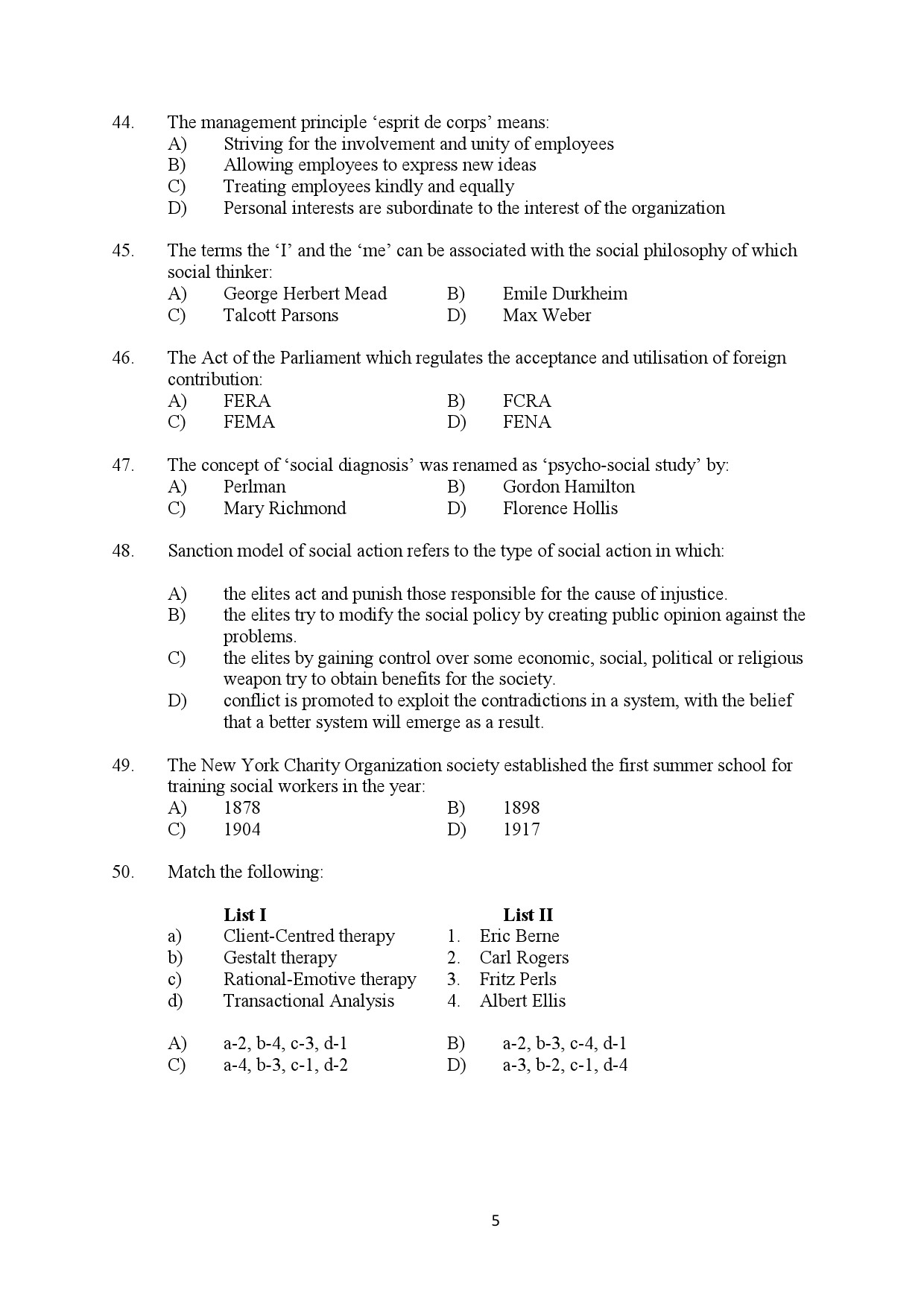 Kerala SET Social Work Exam Question Paper February 2020 5