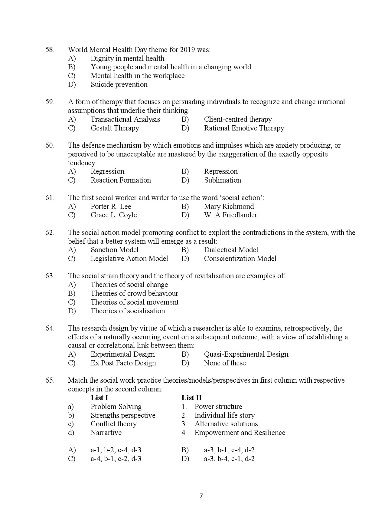 Kerala SET Social Work Exam Question Paper February 2020 7