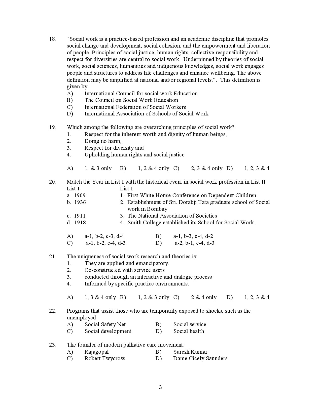 Kerala SET Social Work Exam Question Paper January 2023 3