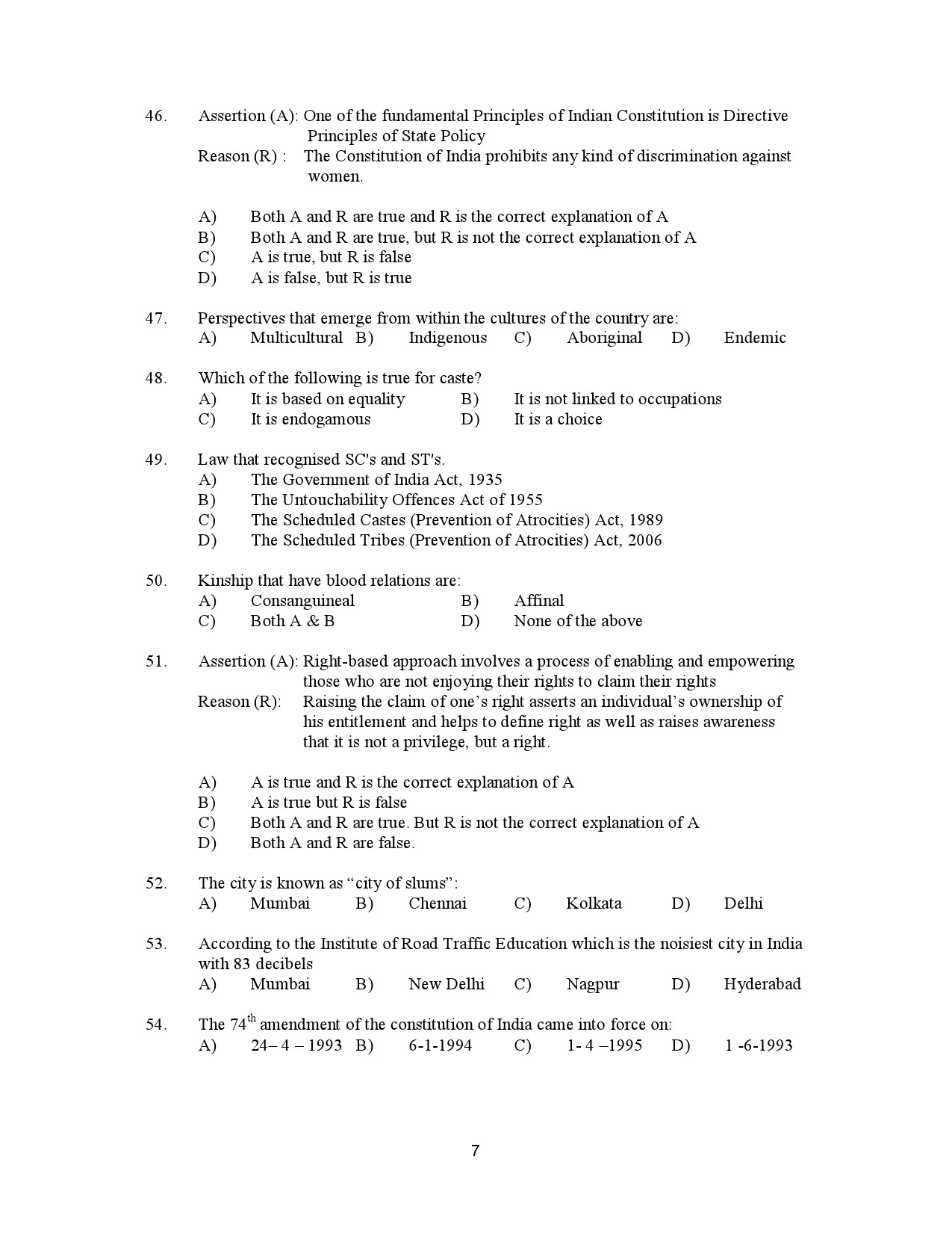 Kerala SET Social Work Exam Question Paper January 2023 7