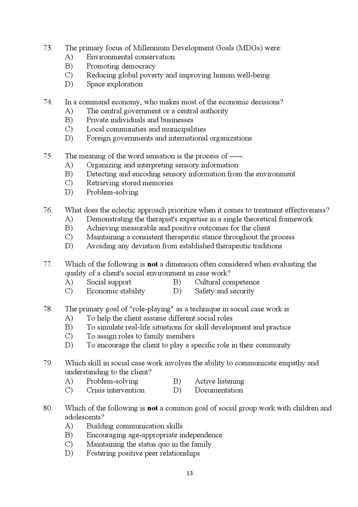 Kerala SET Social Work Exam Question Paper January 2024 13