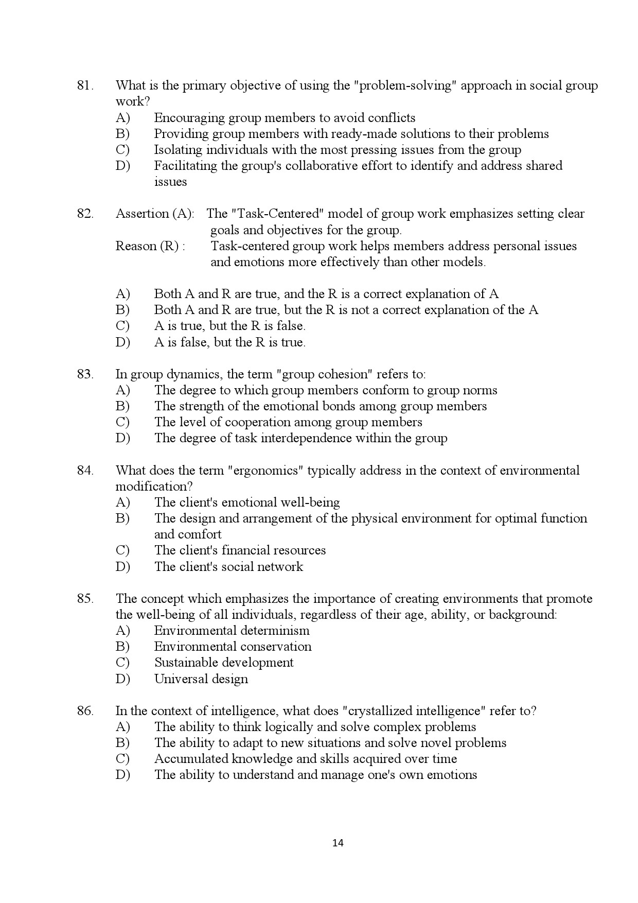 Kerala SET Social Work Exam Question Paper January 2024 14