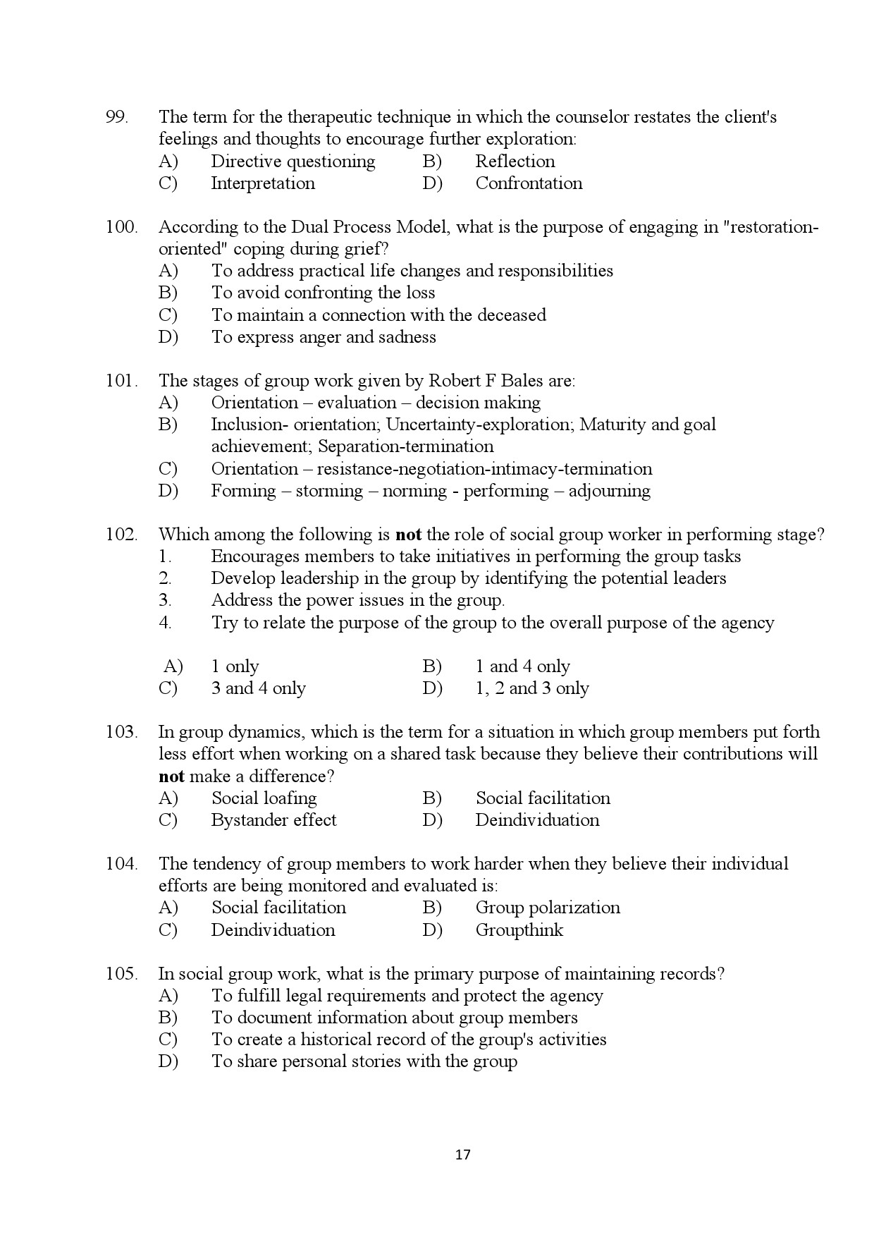 Kerala SET Social Work Exam Question Paper January 2024 17