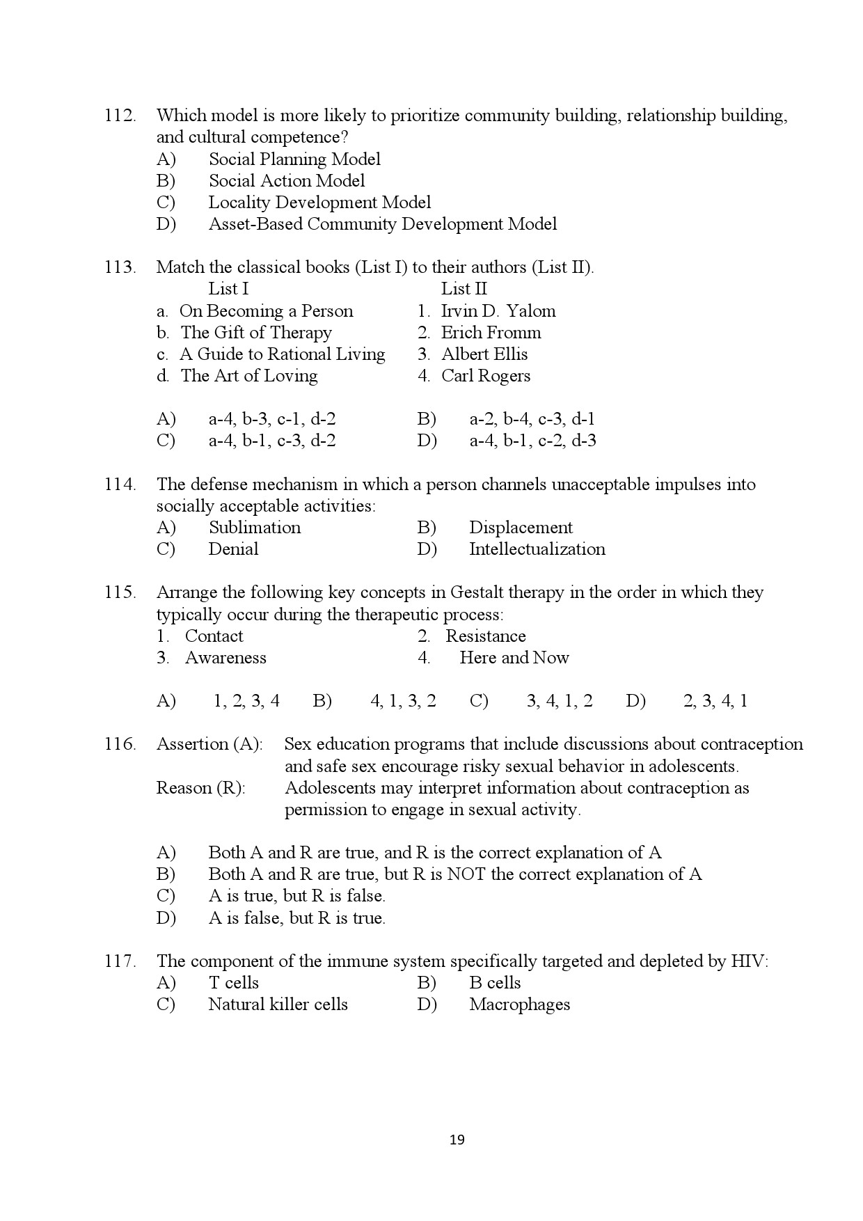 Kerala SET Social Work Exam Question Paper January 2024 19