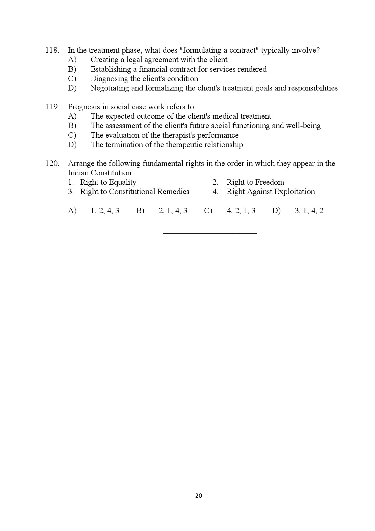 Kerala SET Social Work Exam Question Paper January 2024 20