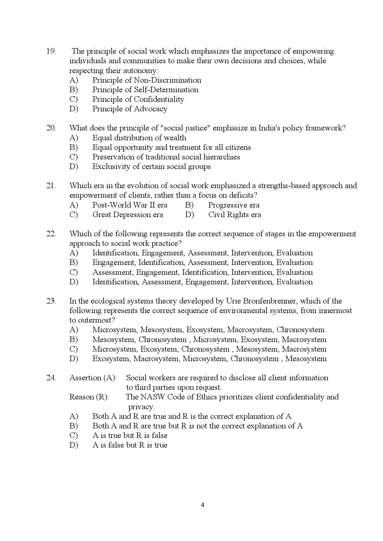 Kerala SET Social Work Exam Question Paper January 2024 4