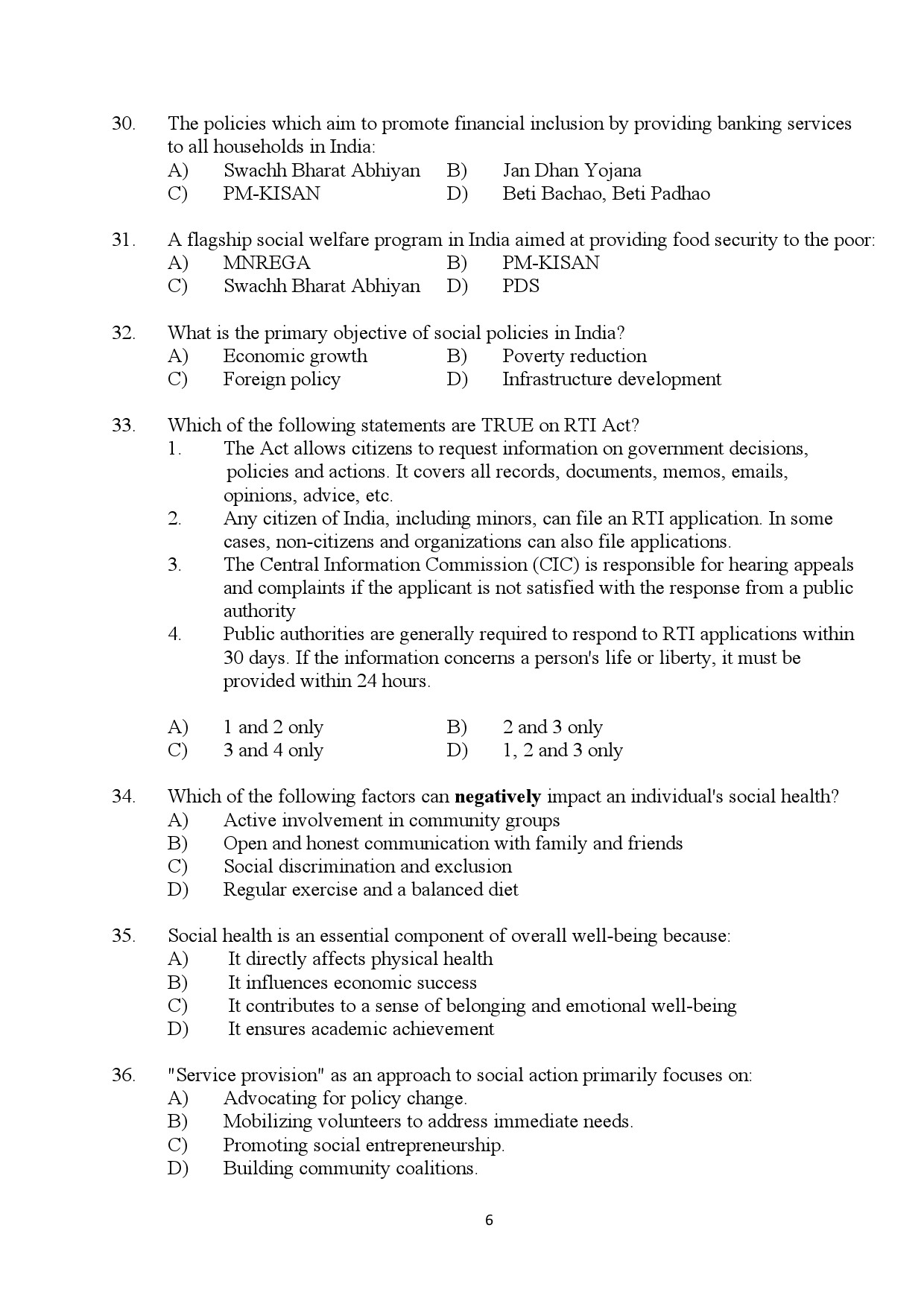 Kerala SET Social Work Exam Question Paper January 2024 6