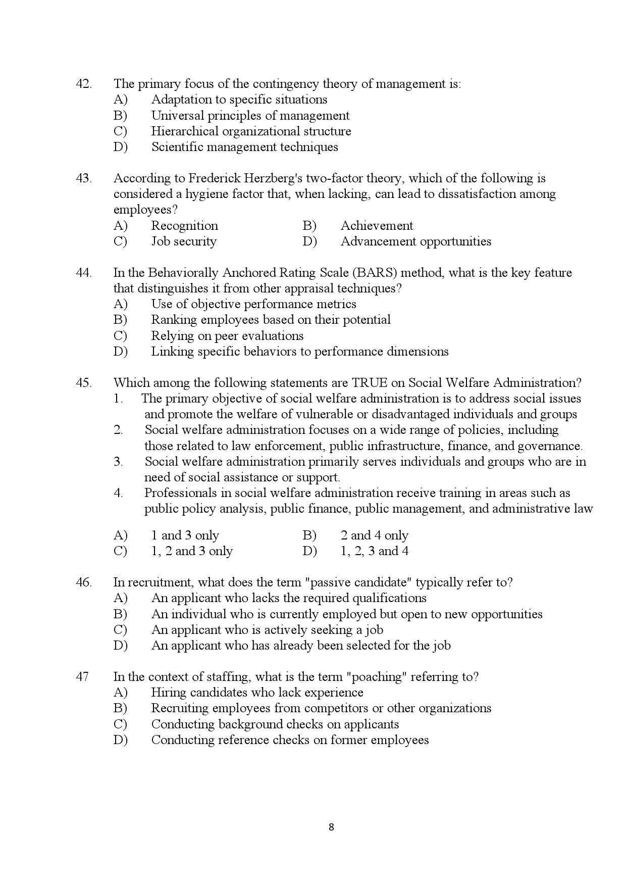 Kerala SET Social Work Exam Question Paper January 2024 8