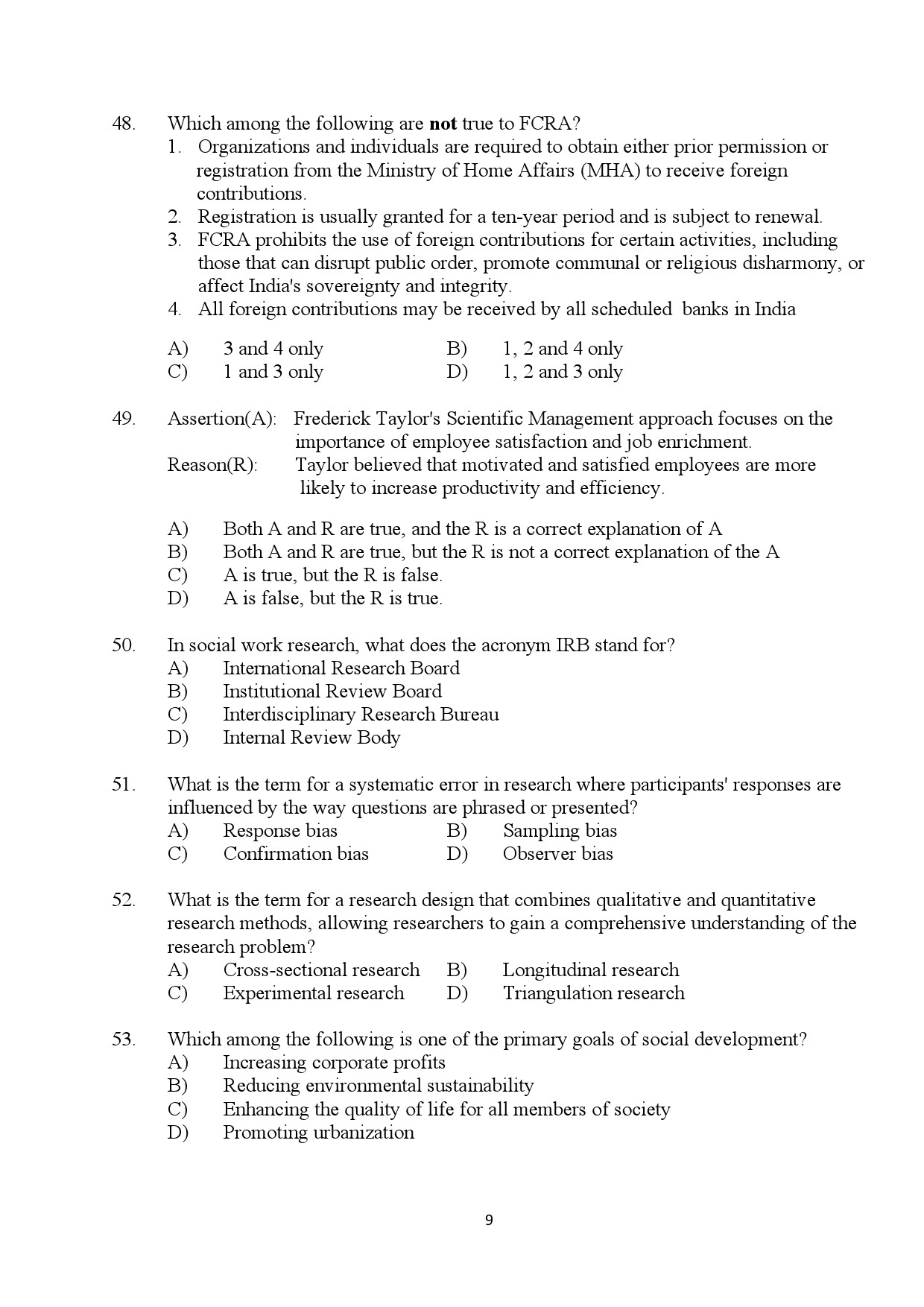 Kerala SET Social Work Exam Question Paper January 2024 9