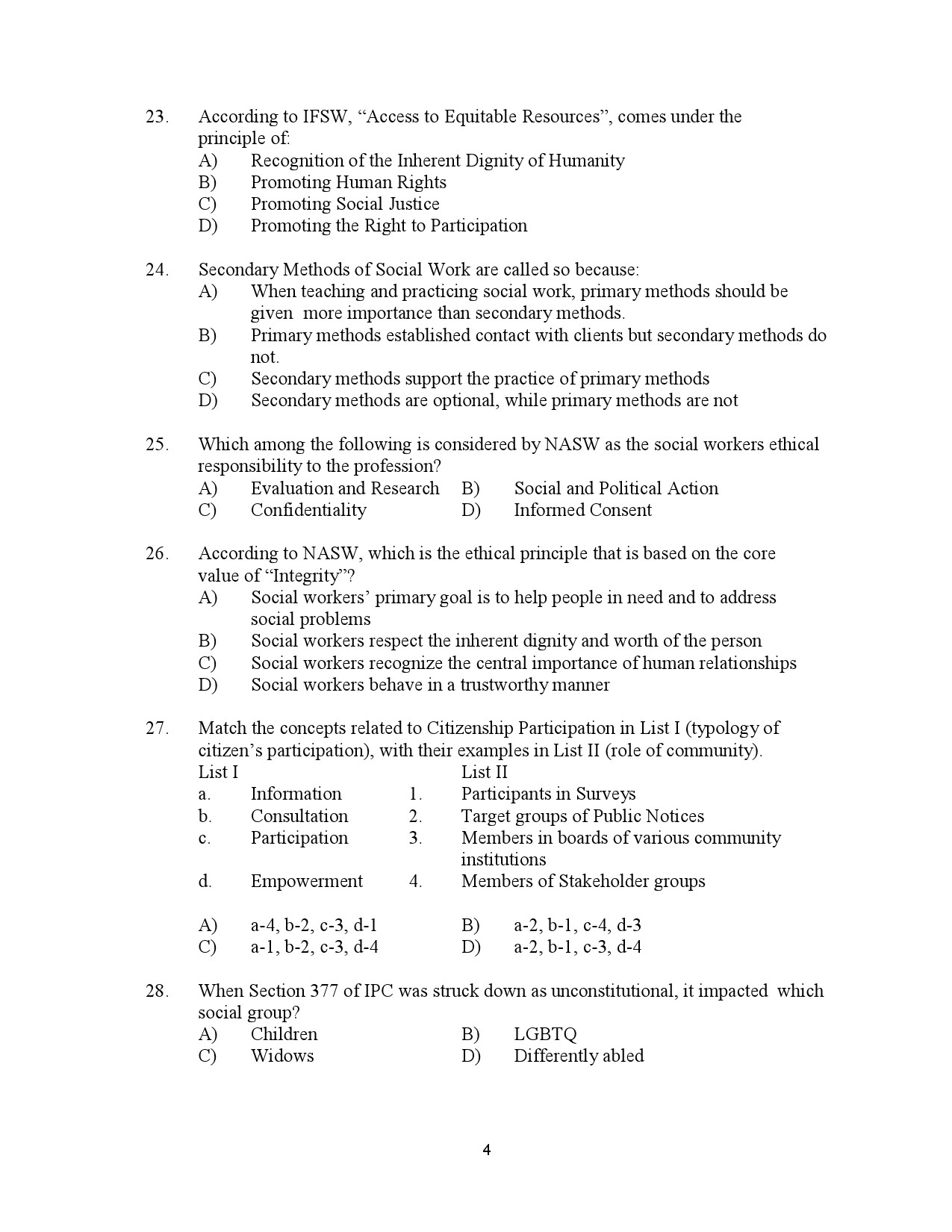 Kerala SET Social Work Exam Question Paper July 2023 4