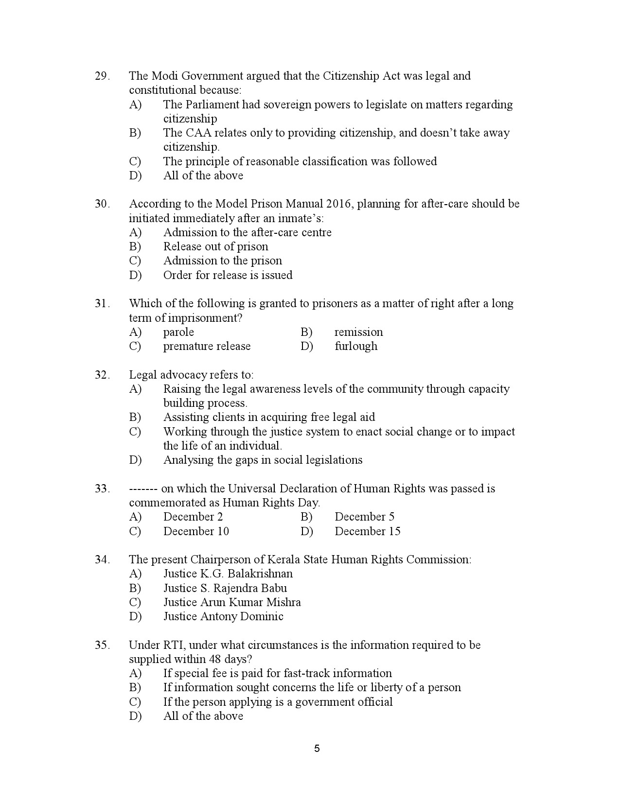 Kerala SET Social Work Exam Question Paper July 2023 5