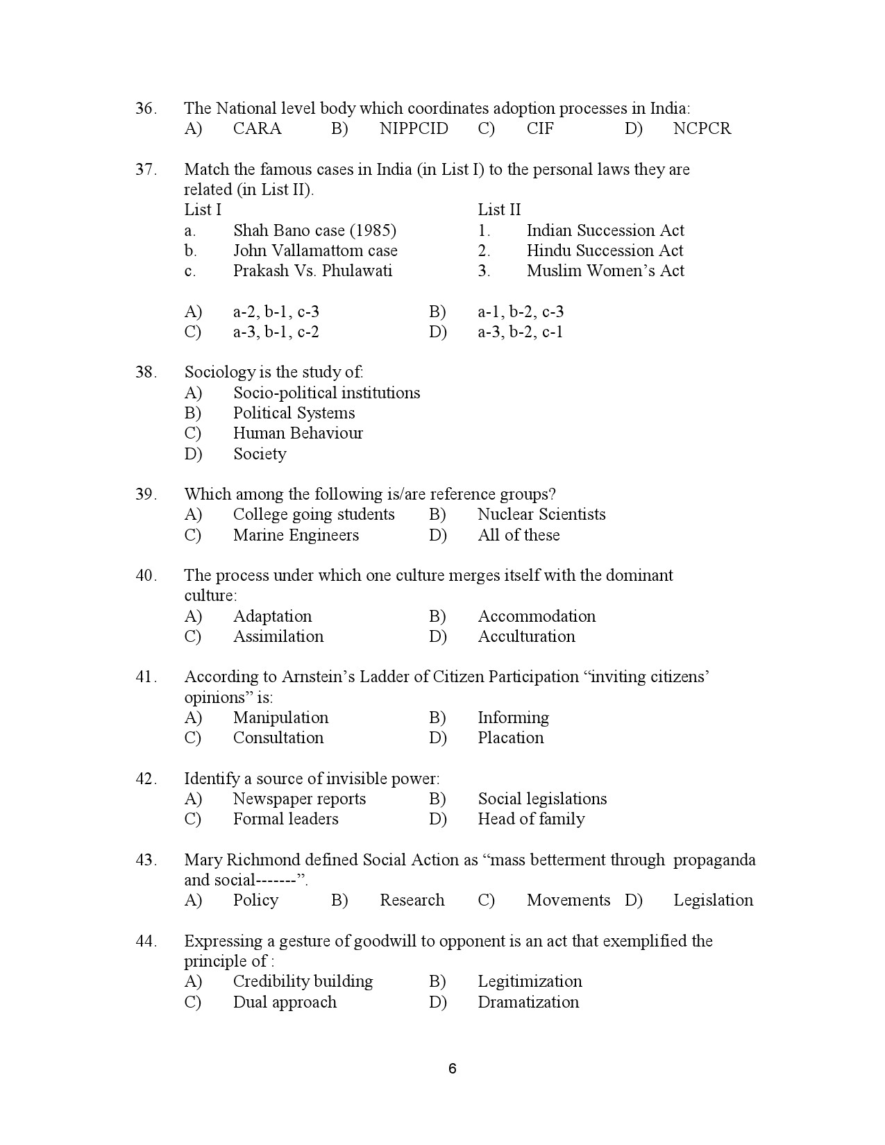 Kerala SET Social Work Exam Question Paper July 2023 6