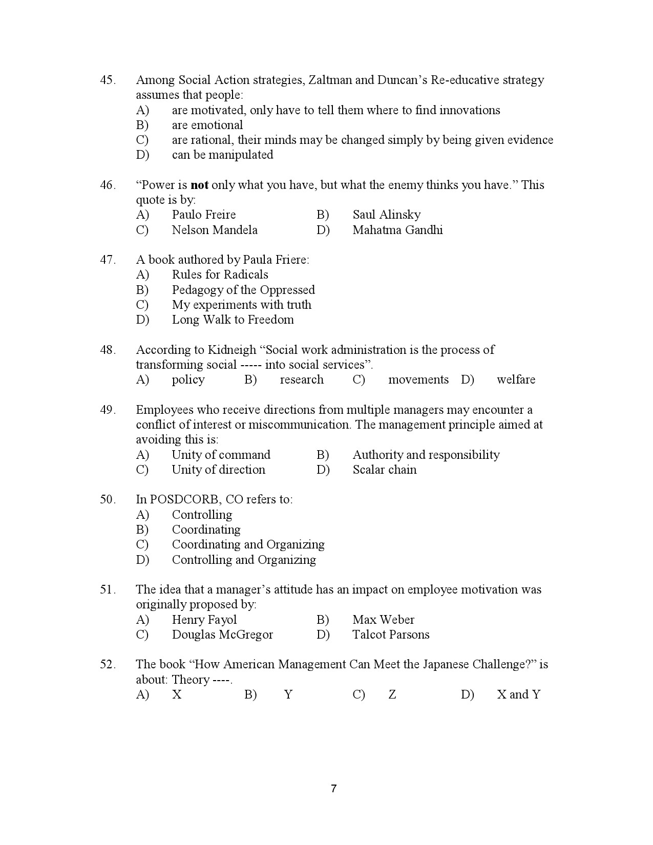 Kerala SET Social Work Exam Question Paper July 2023 7