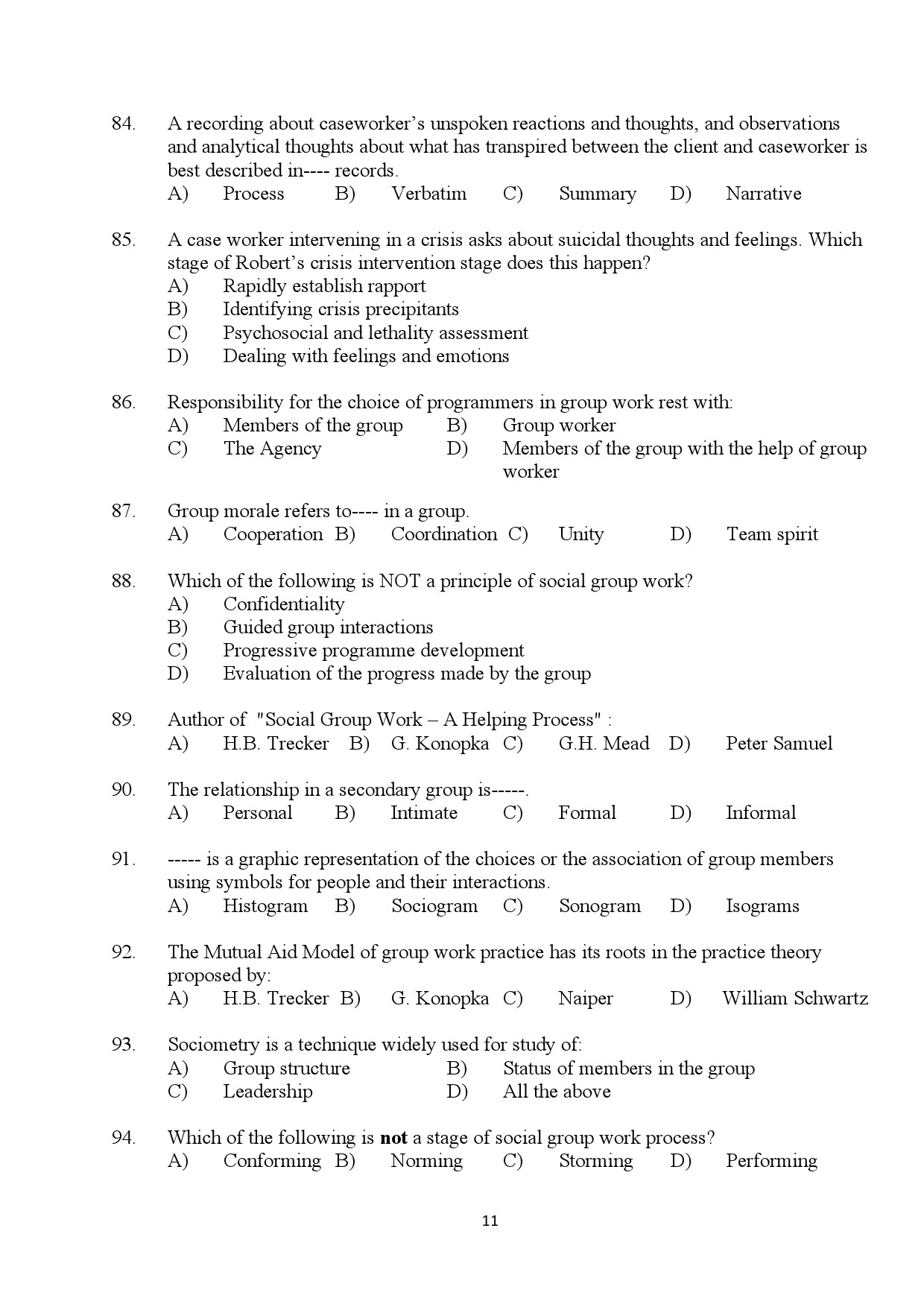 Kerala SET Social Work Exam Question Paper July 2024 11