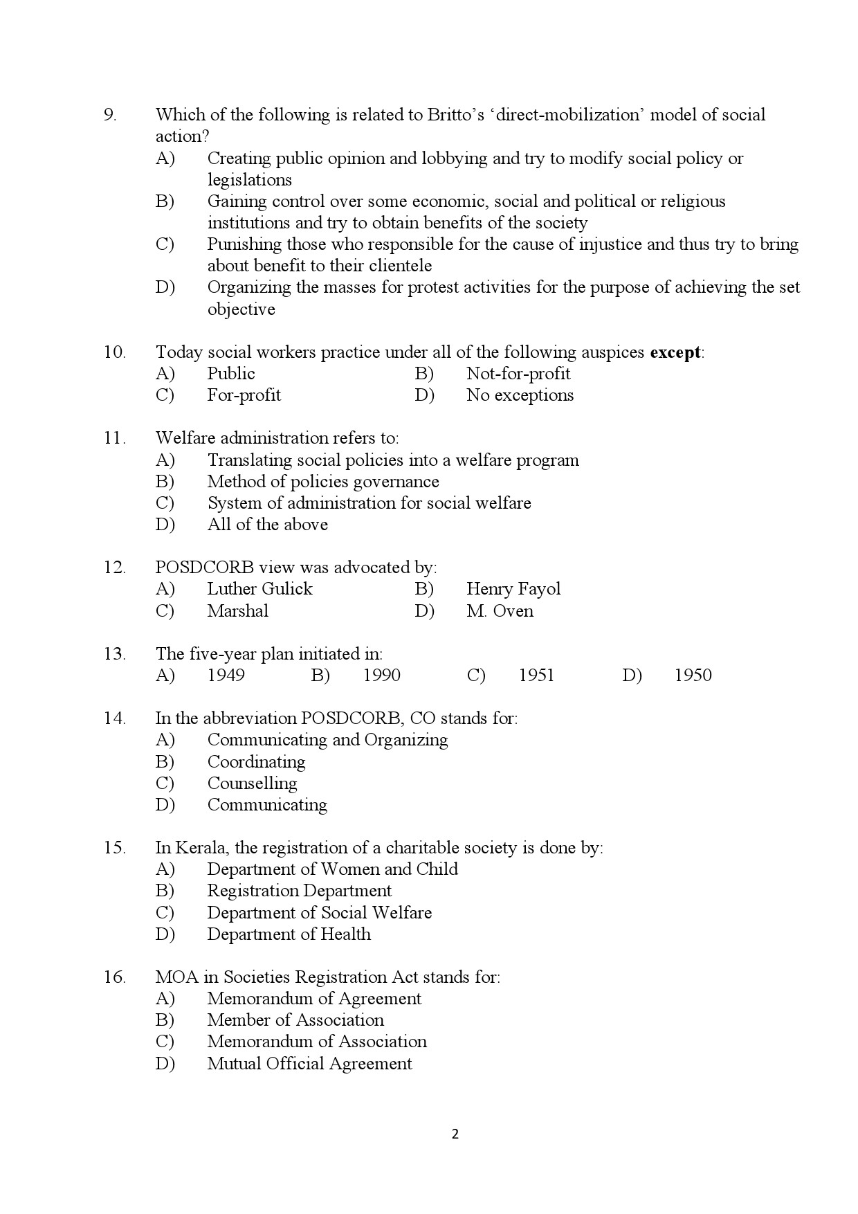 Kerala SET Social Work Exam Question Paper July 2024 2