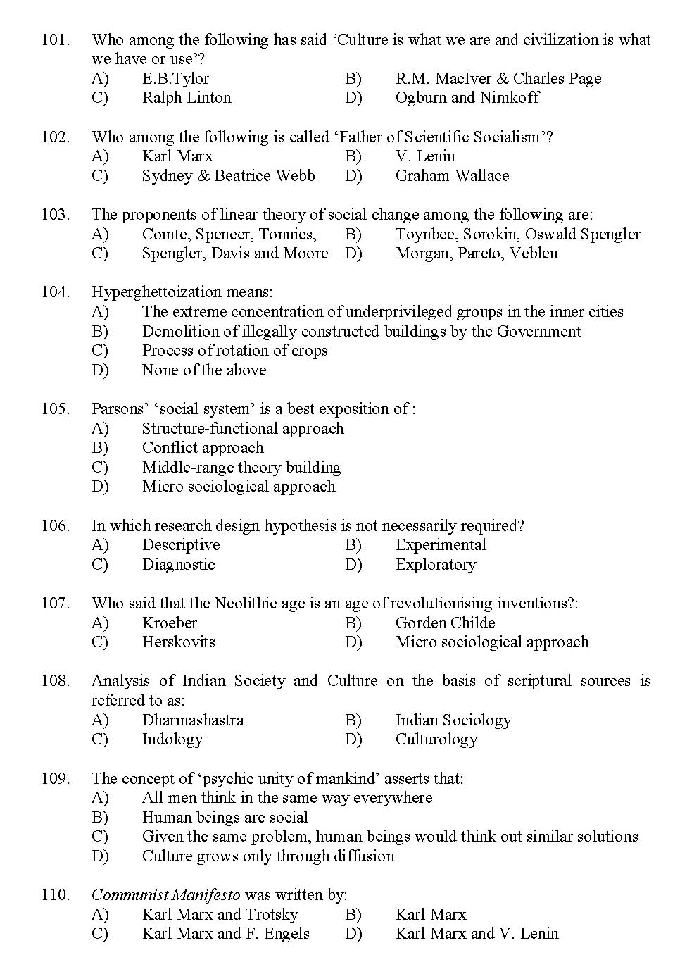 Kerala SET Sociology Exam 2012 Question Code 12930 12