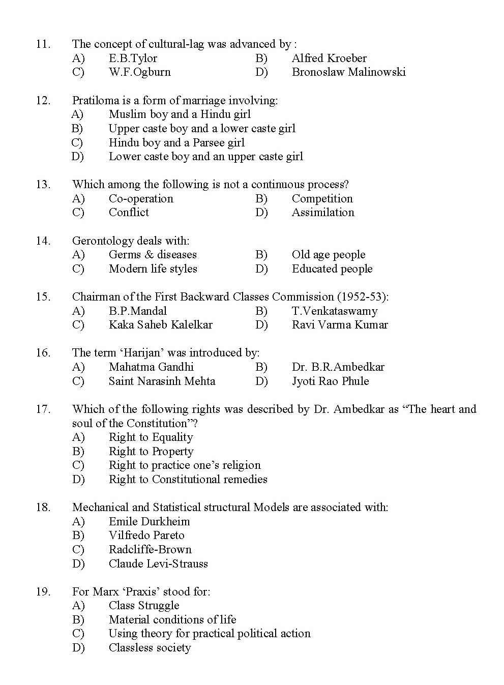 Kerala SET Sociology Exam 2012 Question Code 12930 2